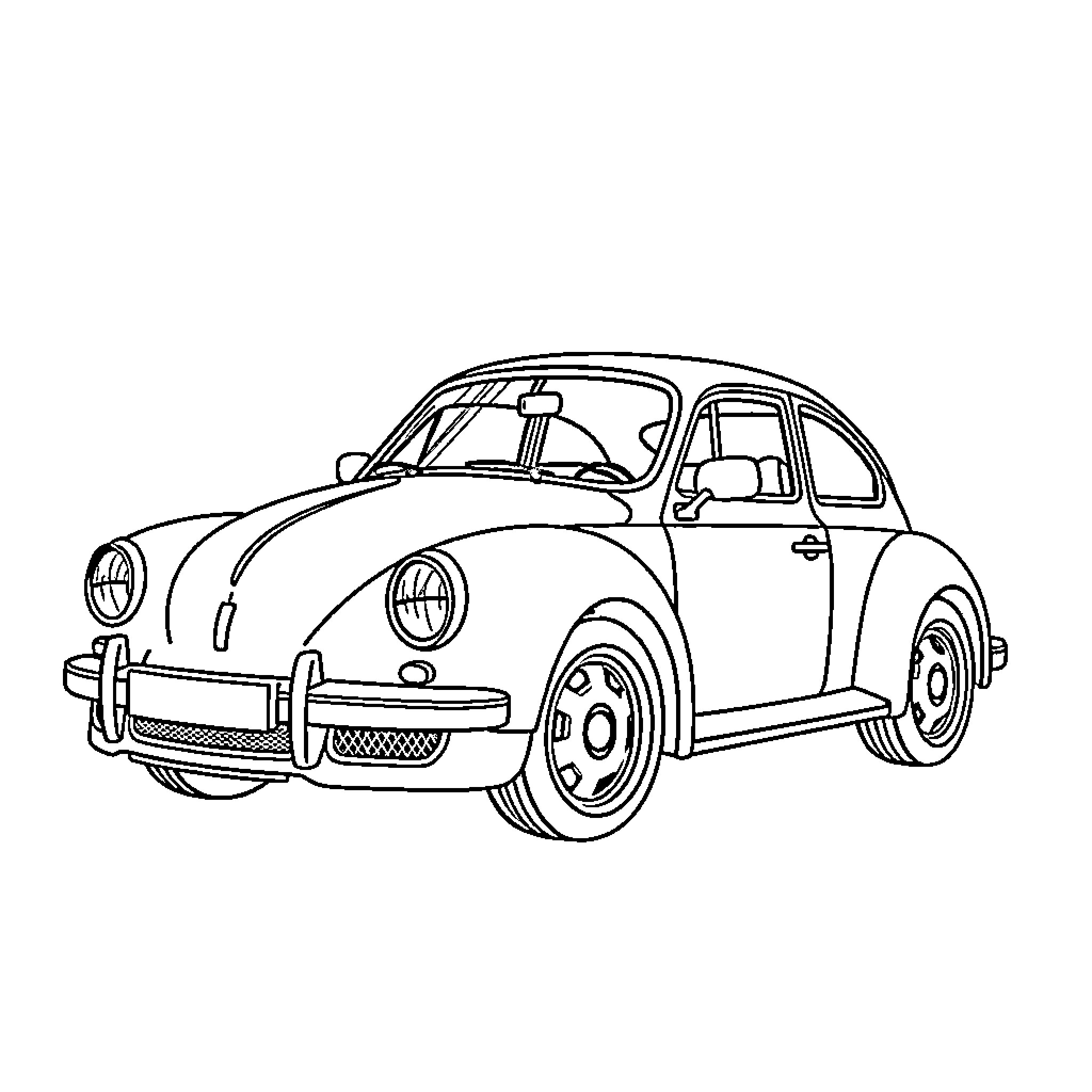 Car in simple line art style Coloring Page (free black-and-white line drawing printable PDF for all, from beginners to advanced learners, including children, teens, adults, and seniors)