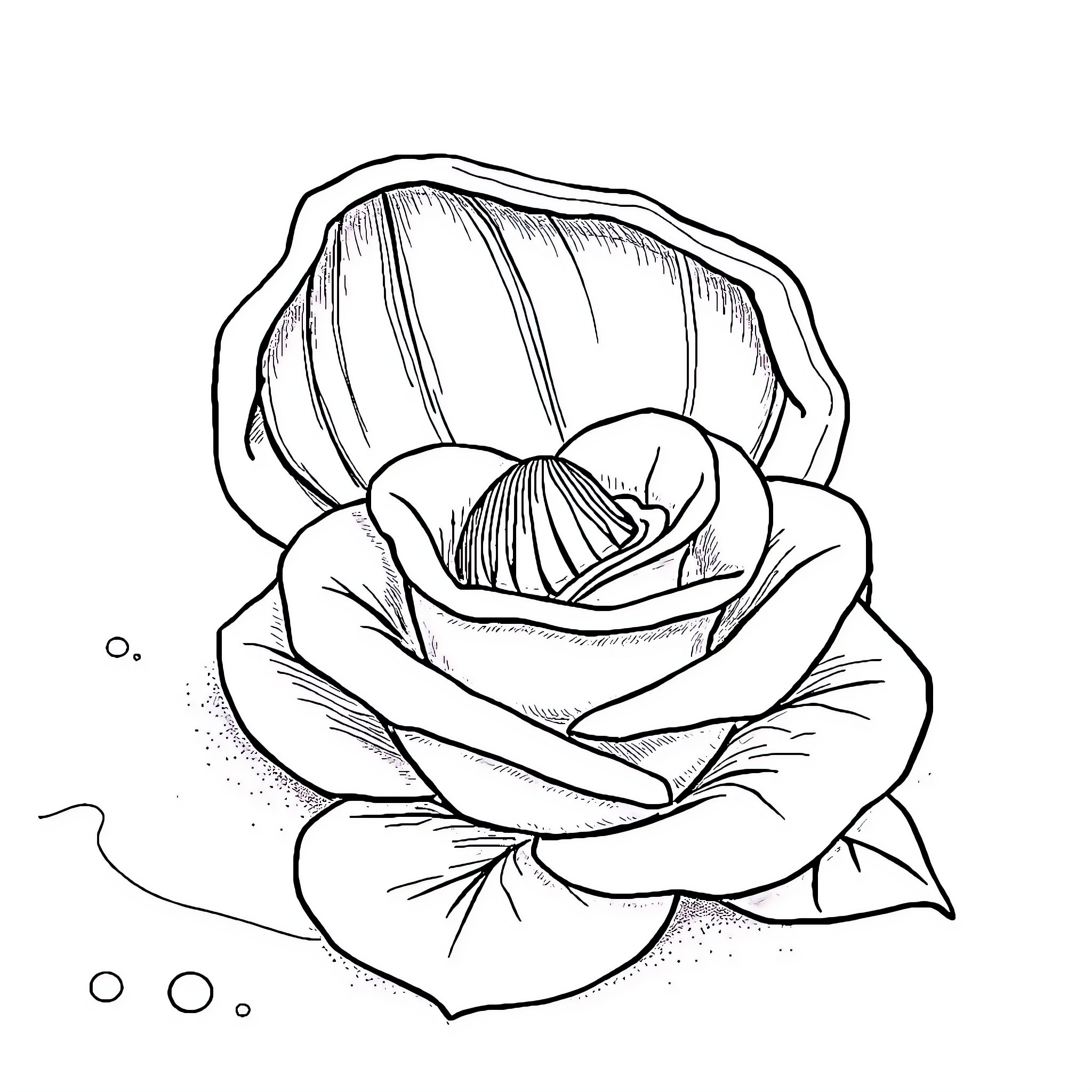 Shell Flower in Bloom Coloring Page (free black-and-white line drawing printable PDF for all, from beginners to advanced learners, including children, teens, adults, and seniors)
