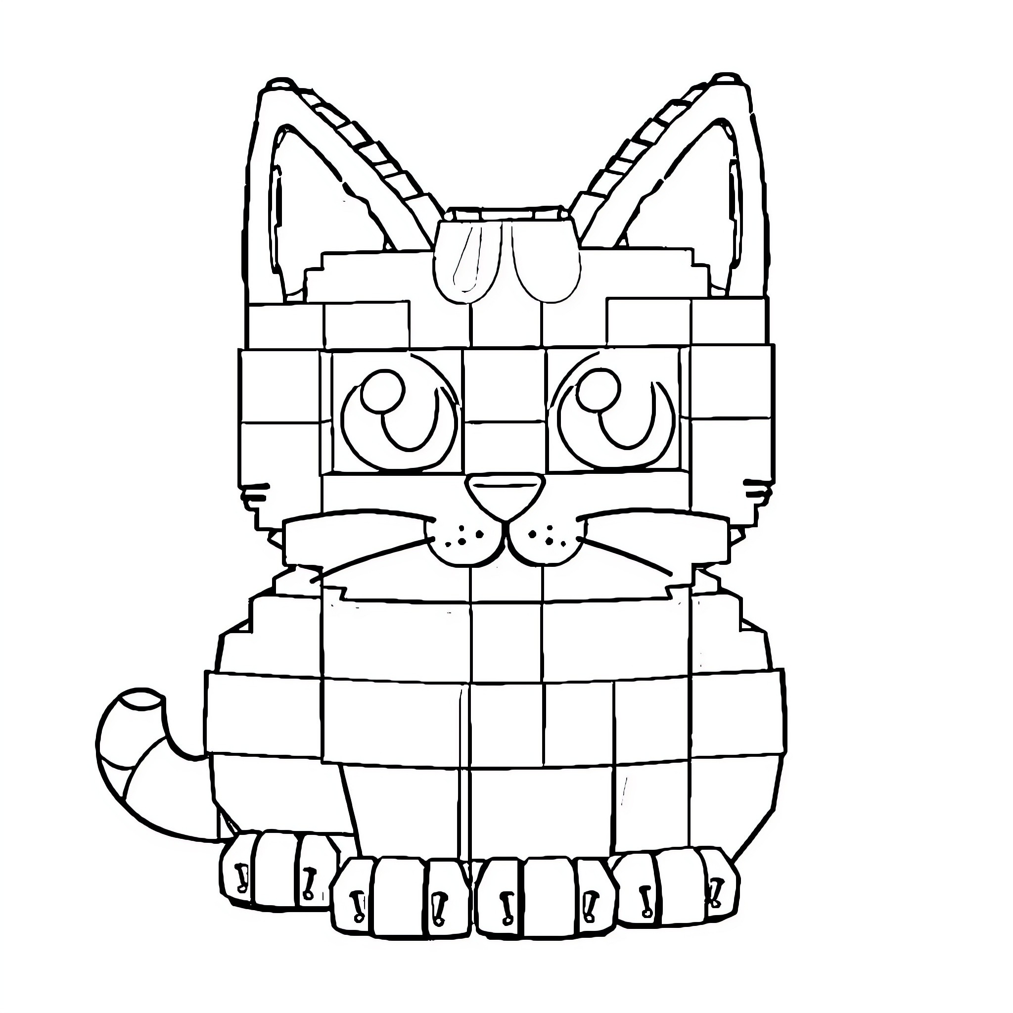 Cat made of geometric shapes Coloring Page (free black-and-white line drawing printable PDF for all, from beginners to advanced learners, including children, teens, adults, and seniors)