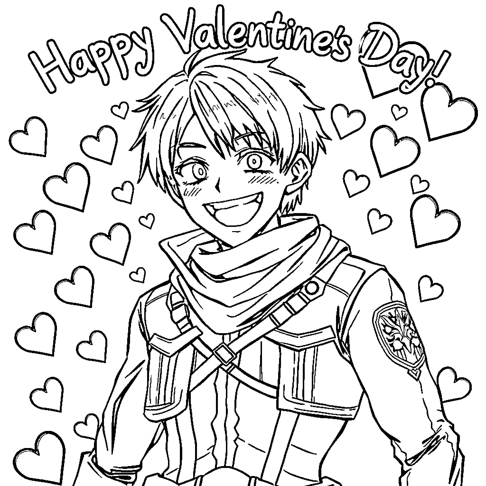 Levi's Cheerful Valentine's Celebration Coloring Page (free black-and-white line drawing printable PDF for all, from beginners to advanced learners, including children, teens, adults, and seniors)