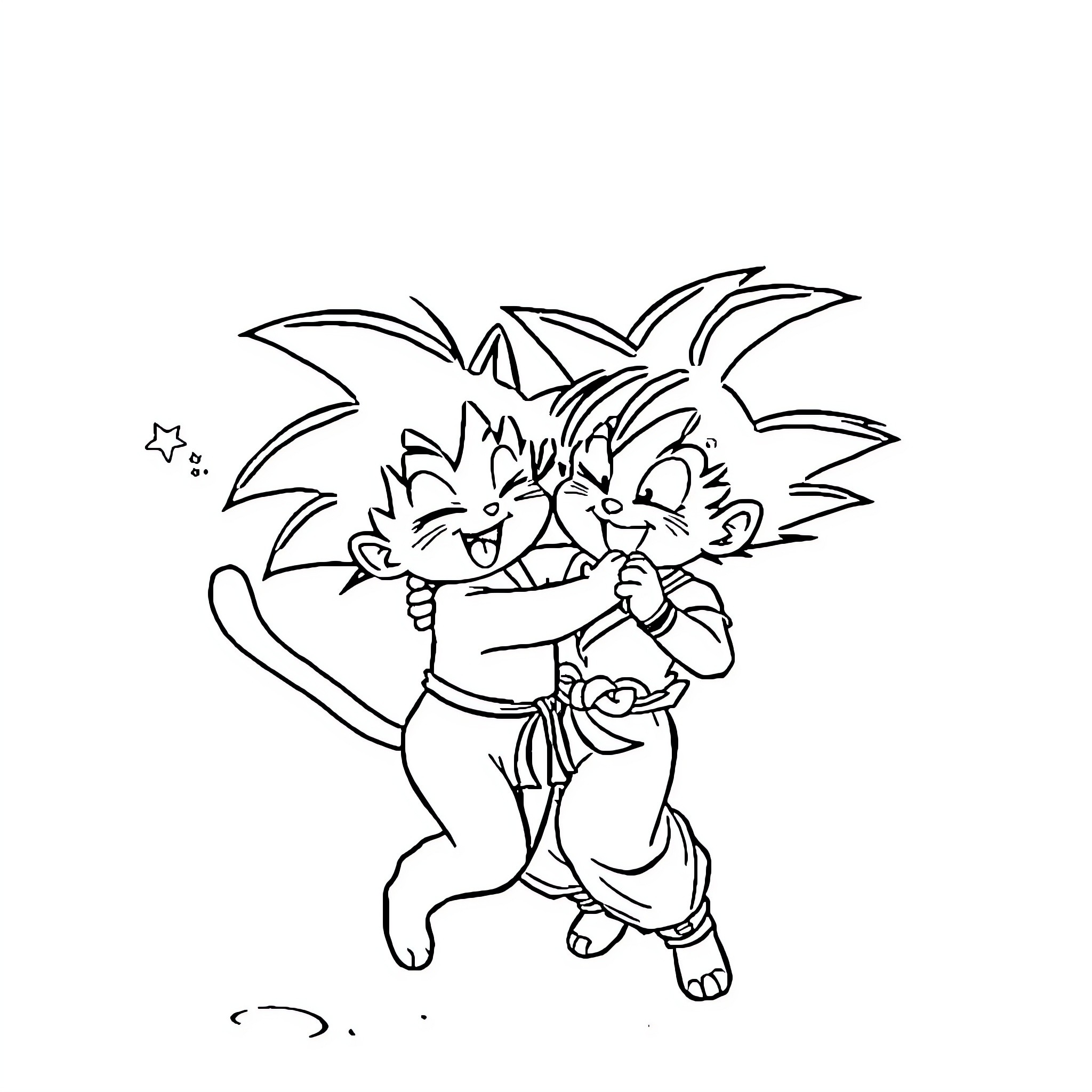 Cat characters fighting in action pose Coloring Page (free black-and-white line drawing printable PDF for all, from beginners to advanced learners, including children, teens, adults, and seniors)