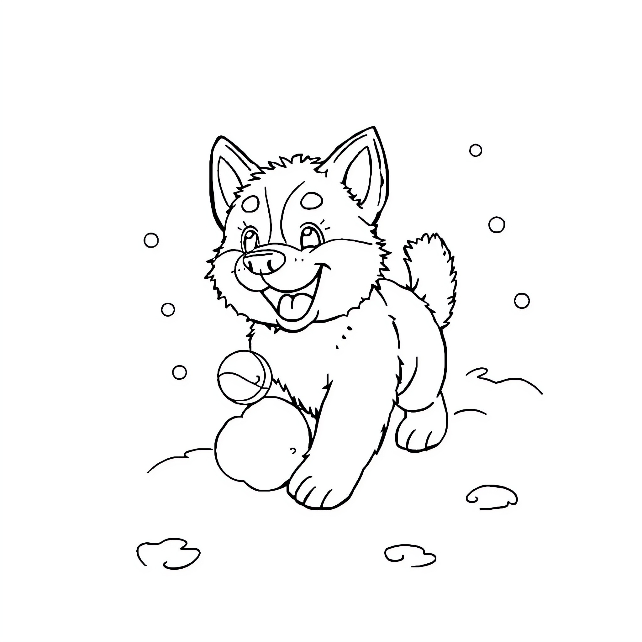 Bluey playing in the snow with a ball Coloring Page (free black-and-white line drawing printable PDF for all, from beginners to advanced learners, including children, teens, adults, and seniors)