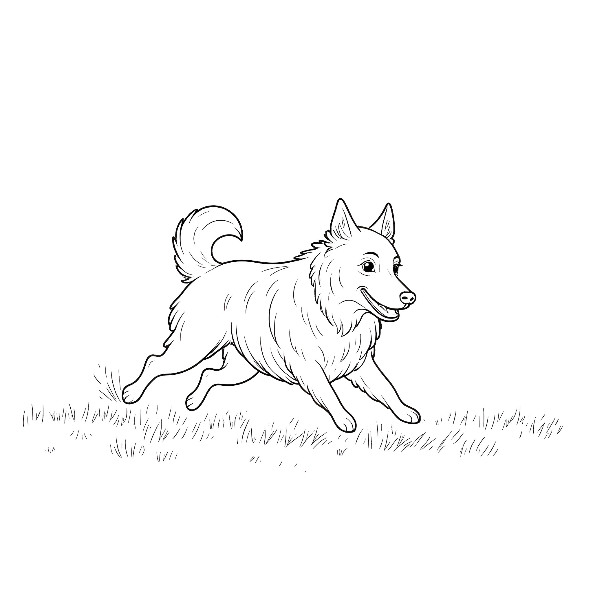 Border Collie running playfully in the field Coloring Page (free black-and-white line drawing printable PDF for all, from beginners to advanced learners, including children, teens, adults, and seniors)