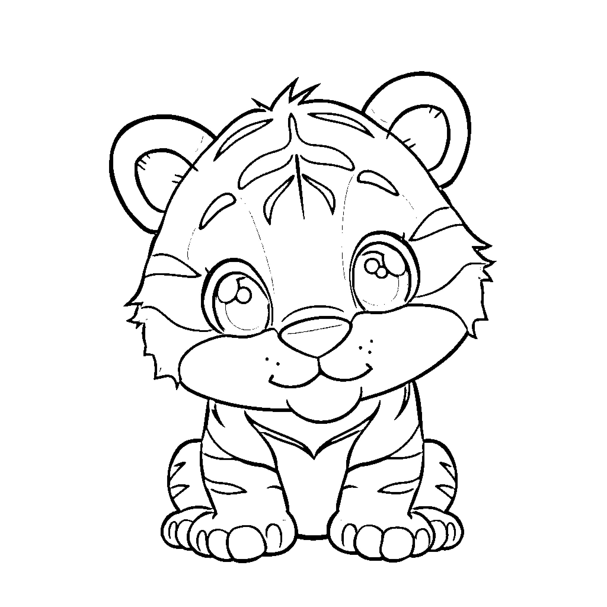 Tiger cub enjoying playful expression Coloring Page (free black-and-white line drawing printable PDF for all, from beginners to advanced learners, including children, teens, adults, and seniors)