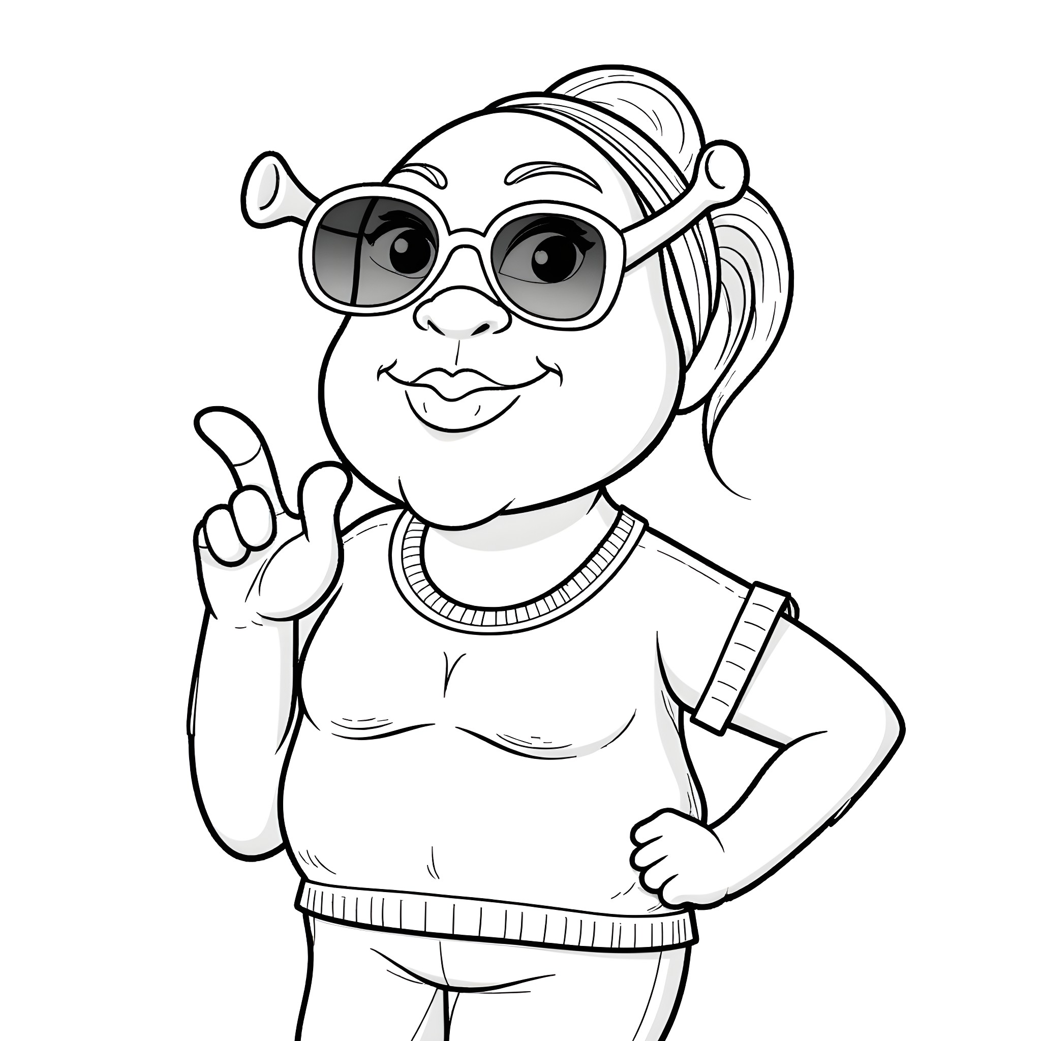 Shrek's Daughter Strikes a Pose Coloring Page (free black-and-white line drawing printable PDF for all, from beginners to advanced learners, including children, teens, adults, and seniors)