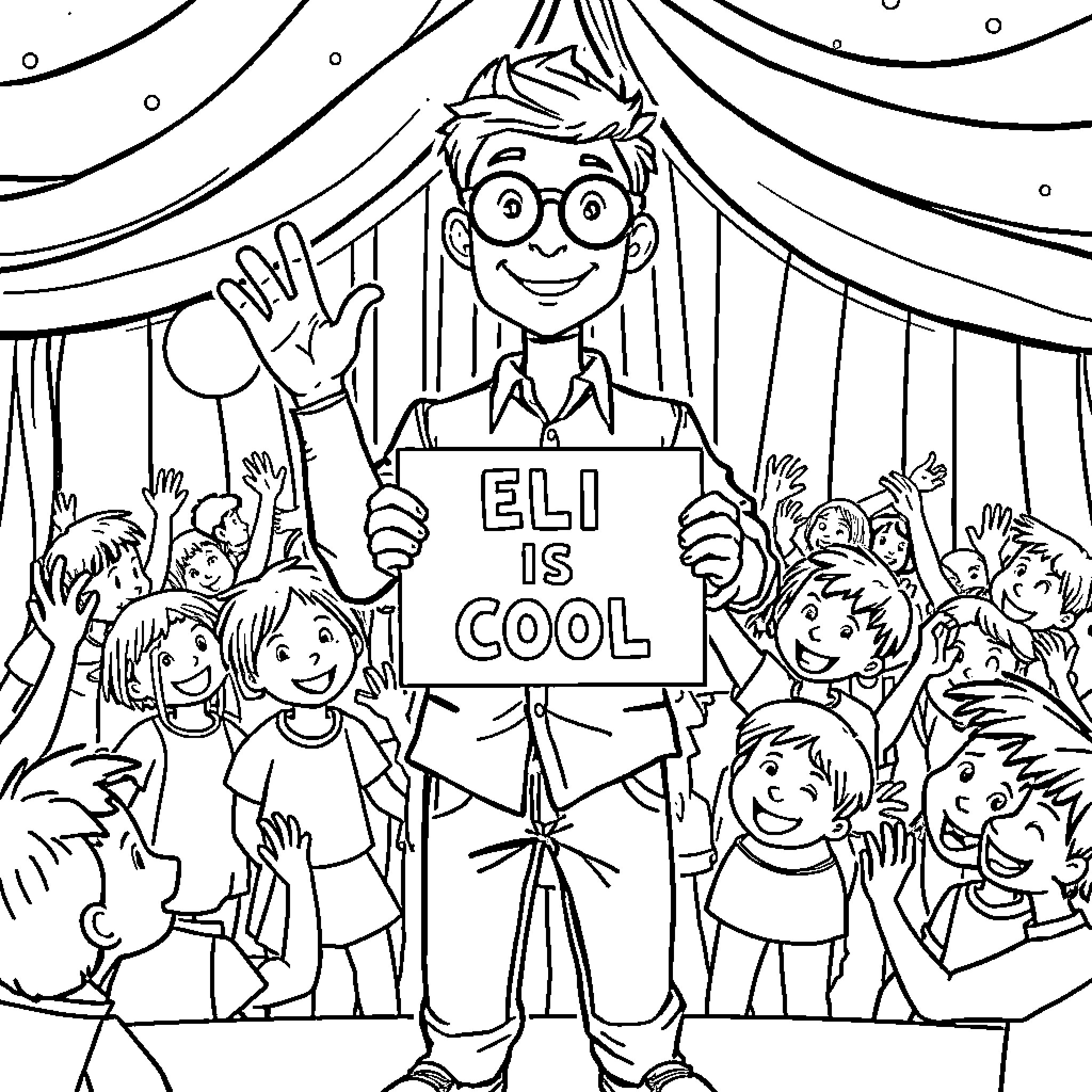 Teacher leading a fun and engaging classroom Coloring Page (free black-and-white line drawing printable PDF for all, from beginners to advanced learners, including children, teens, adults, and seniors)