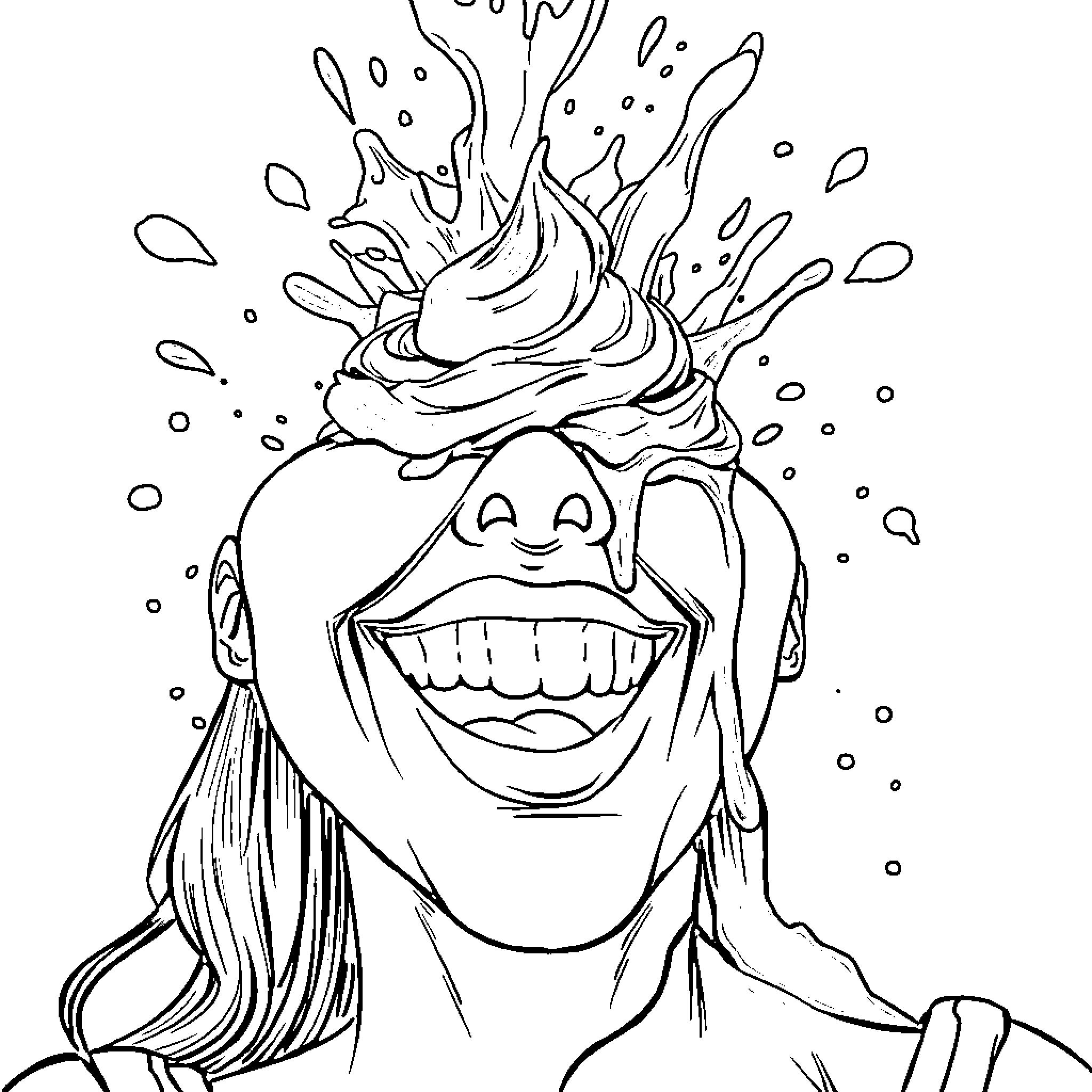Cake with Exuberant Expression Coloring Page (free black-and-white line drawing printable PDF for all, from beginners to advanced learners, including children, teens, adults, and seniors)