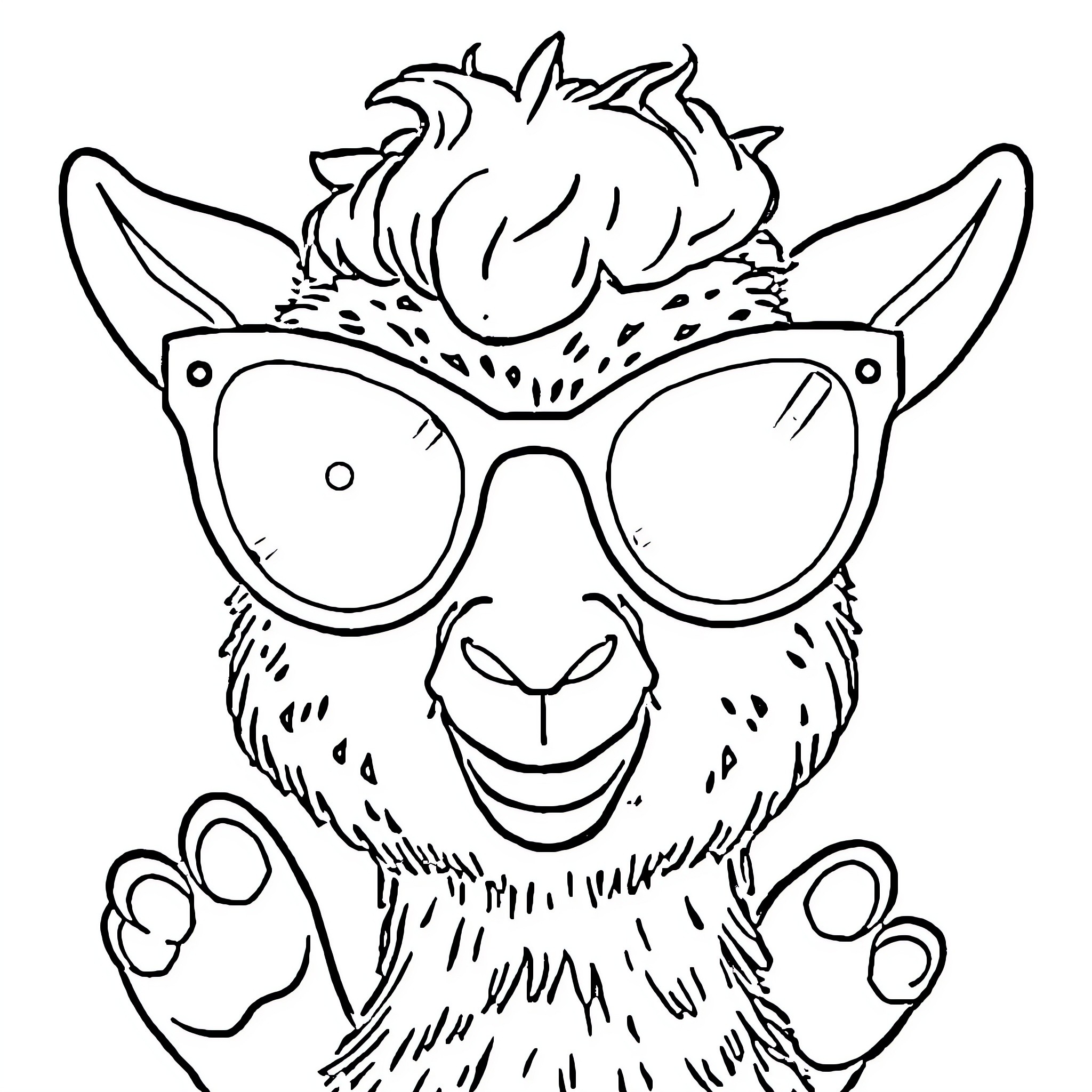 Nariz llama con gafas sonriendo Coloring Page (free black-and-white line drawing printable PDF for all, from beginners to advanced learners, including children, teens, adults, and seniors)