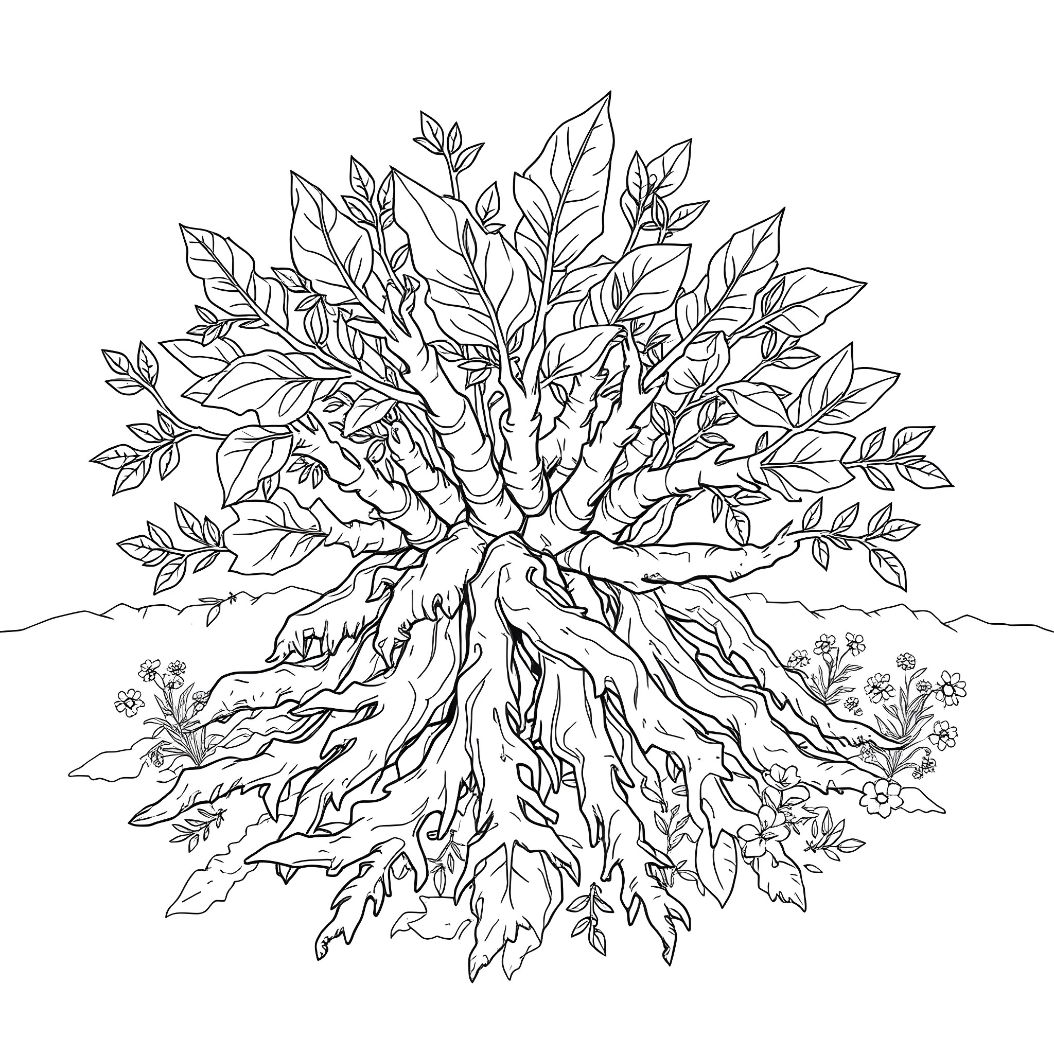 Chicory: Intricate Botanical Arrangement Coloring Page (free black-and-white line drawing printable PDF for all, from beginners to advanced learners, including children, teens, adults, and seniors)