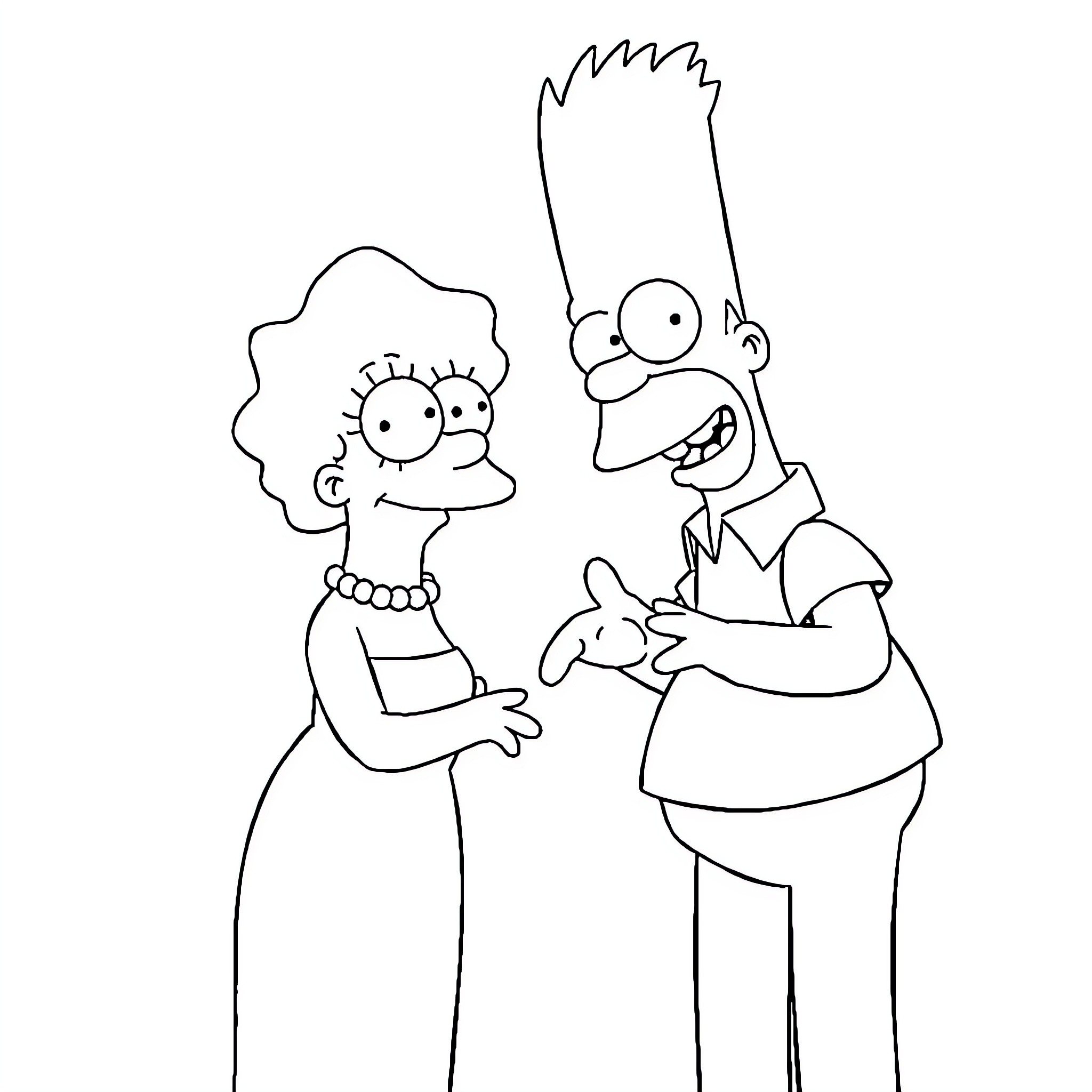 Marge and Homer engaged in conversation Coloring Page (free black-and-white line drawing printable PDF for all, from beginners to advanced learners, including children, teens, adults, and seniors)
