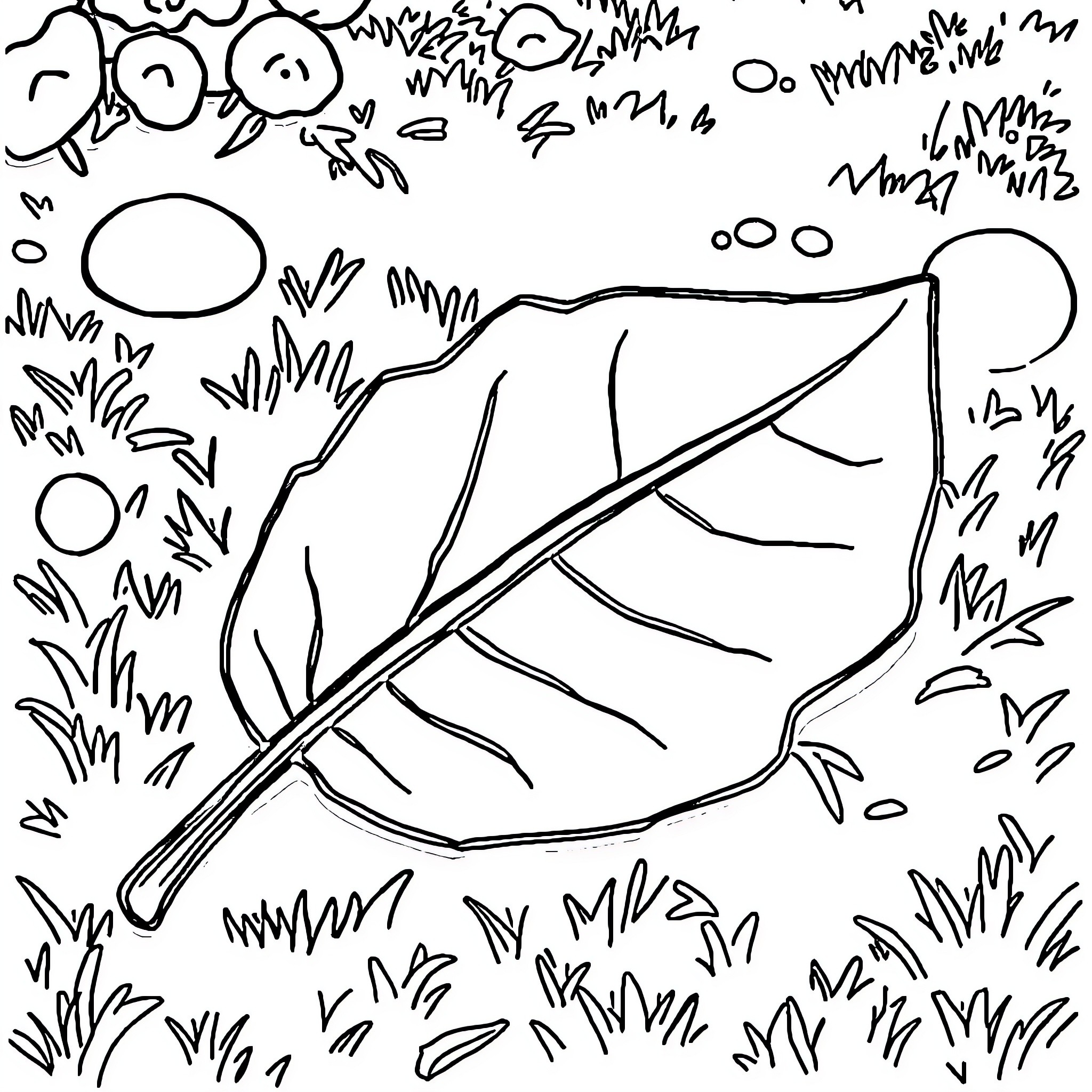 Animal Crossing Doodle of Leaf and Foliage Coloring Page (free black-and-white line drawing printable PDF for all, from beginners to advanced learners, including children, teens, adults, and seniors)