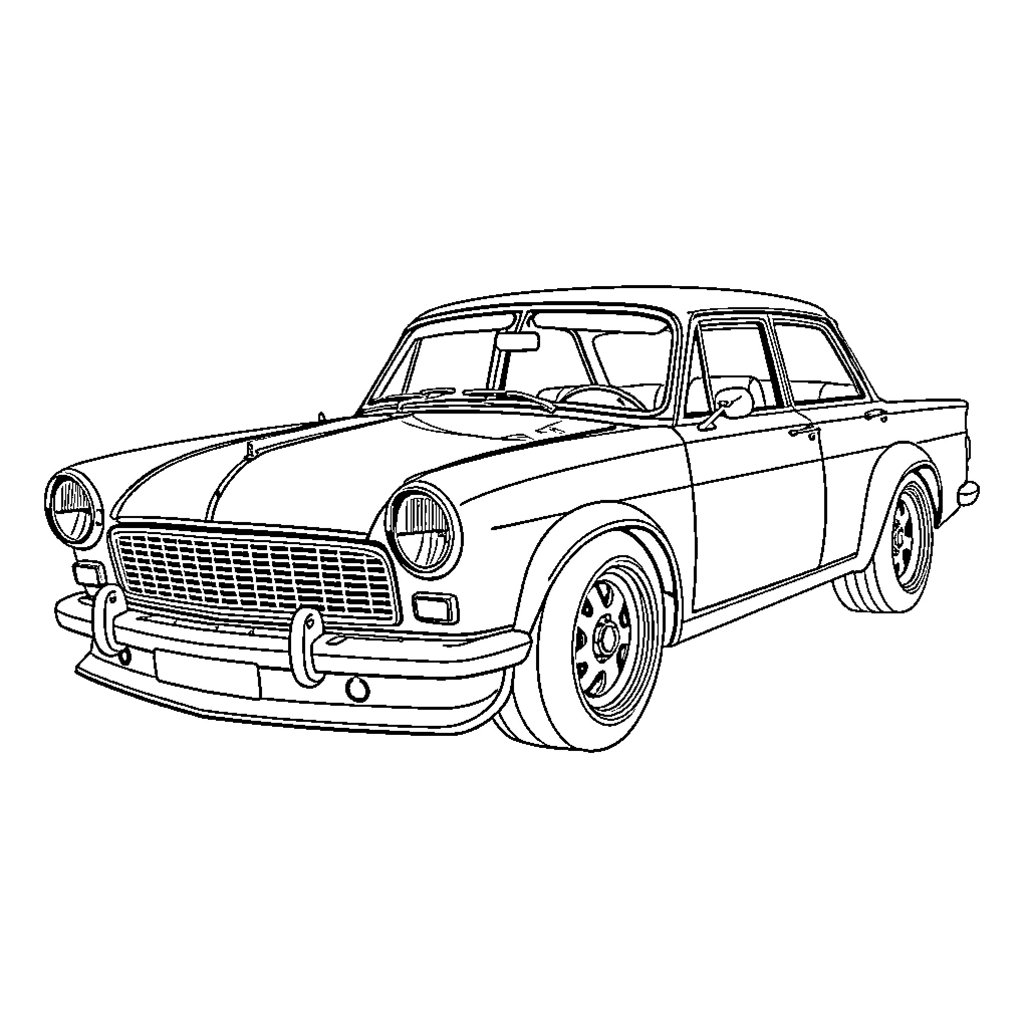 Stockcar vintage race car sketch Coloring Page (free black-and-white line drawing printable PDF for all, from beginners to advanced learners, including children, teens, adults, and seniors)