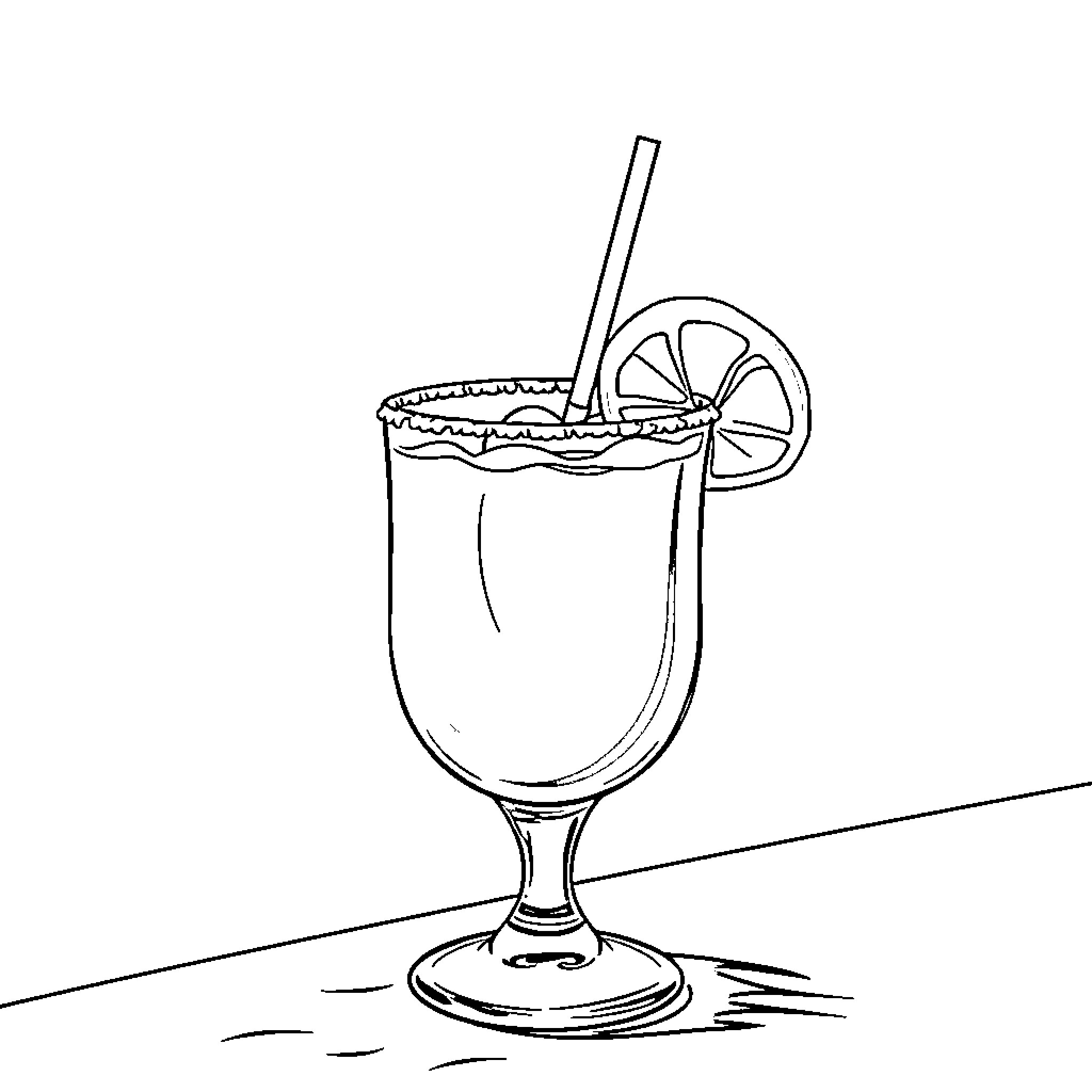 Beach cocktail with garnish Coloring Page (free black-and-white line drawing printable PDF for all, from beginners to advanced learners, including children, teens, adults, and seniors)