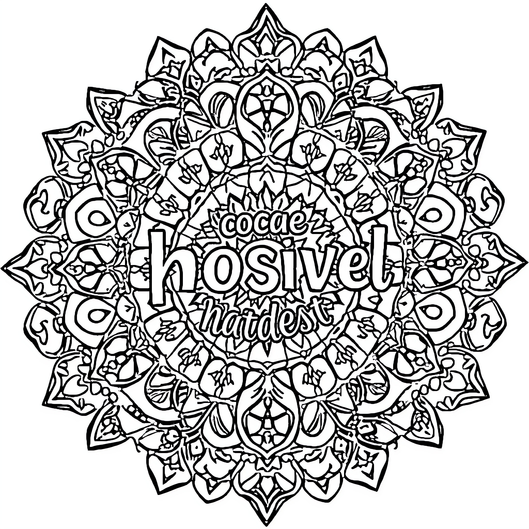 Mandala with Inspirational Text and Intricate Floral Designs Coloring Page (free black-and-white line drawing printable PDF for all, from beginners to advanced learners, including children, teens, adults, and seniors)