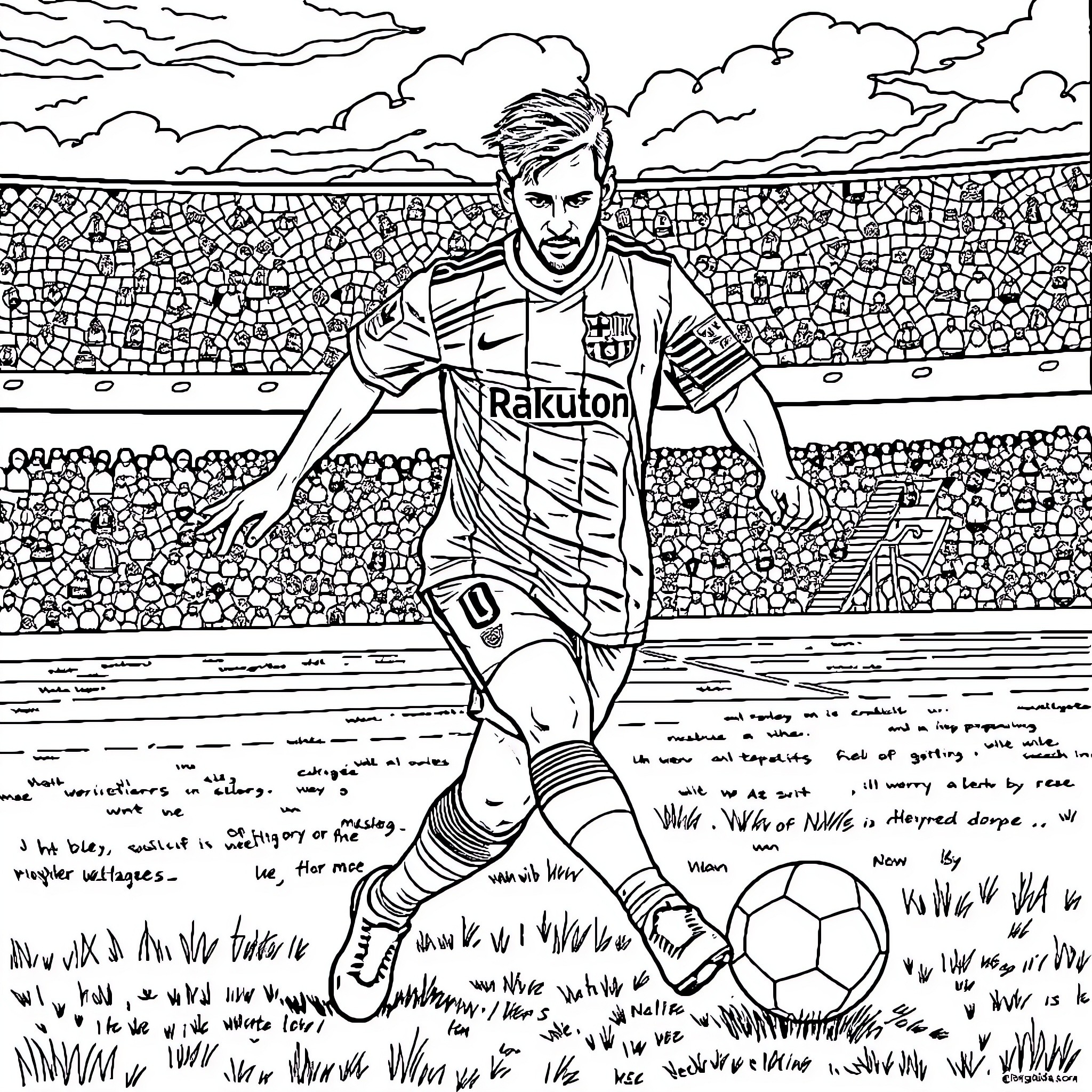 Messi's Footballing Passion: A Sketch of the Star Player Coloring Page (free black-and-white line drawing printable PDF for all, from beginners to advanced learners, including children, teens, adults, and seniors)