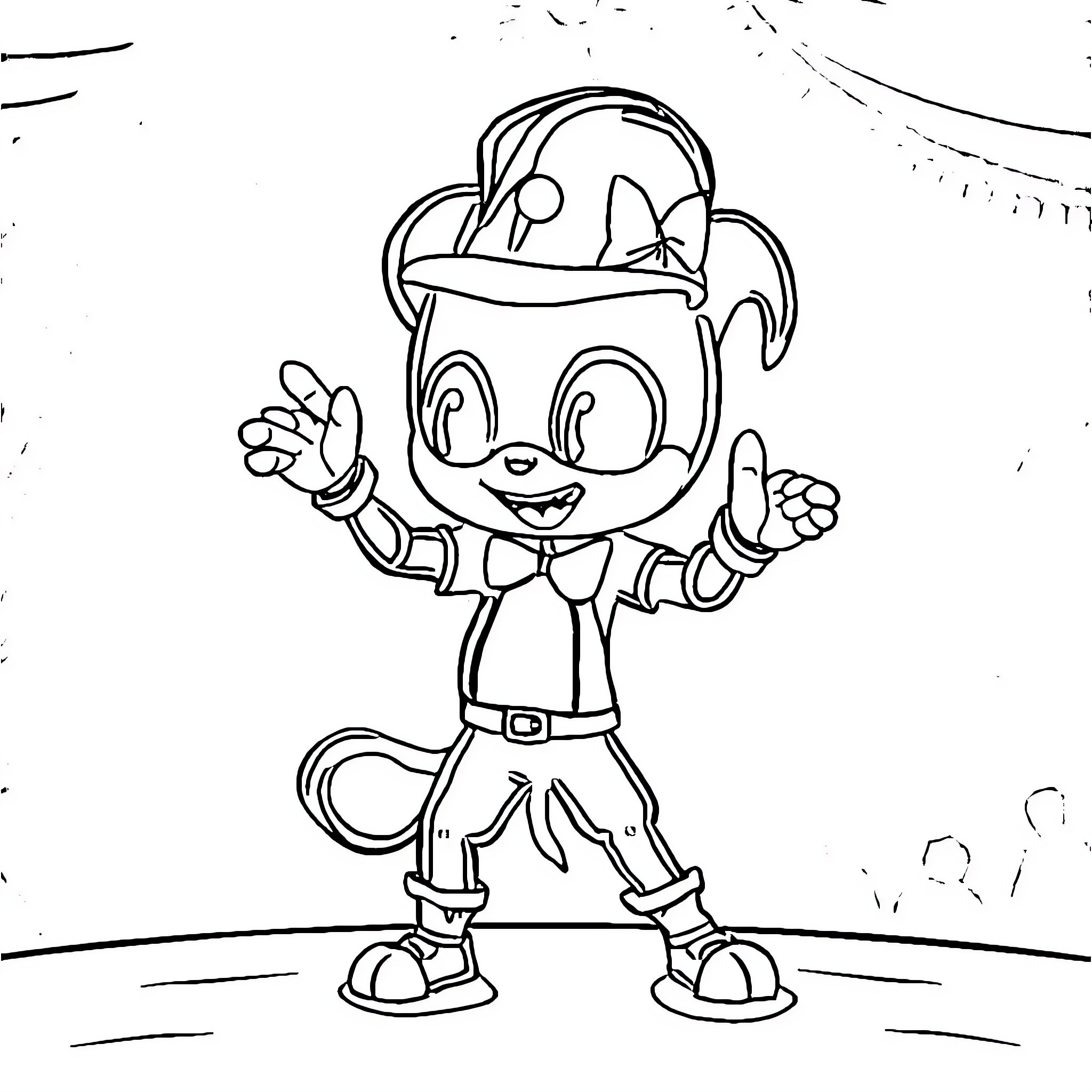 Sprunki character in cheerful pose Coloring Page (free black-and-white line drawing printable PDF for all, from beginners to advanced learners, including children, teens, adults, and seniors)