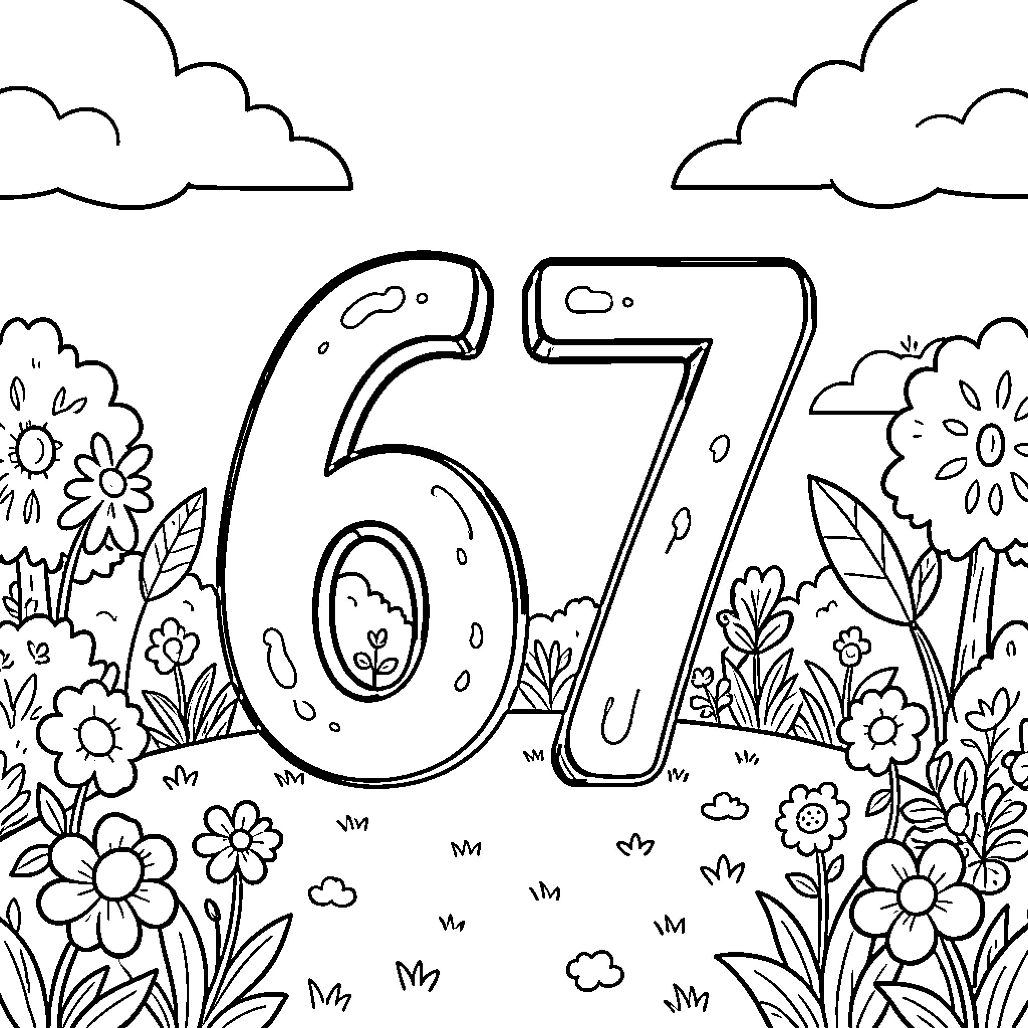 Number 67 in Floral Landscape Coloring Page (free black-and-white line drawing printable PDF for all, from beginners to advanced learners, including children, teens, adults, and seniors)