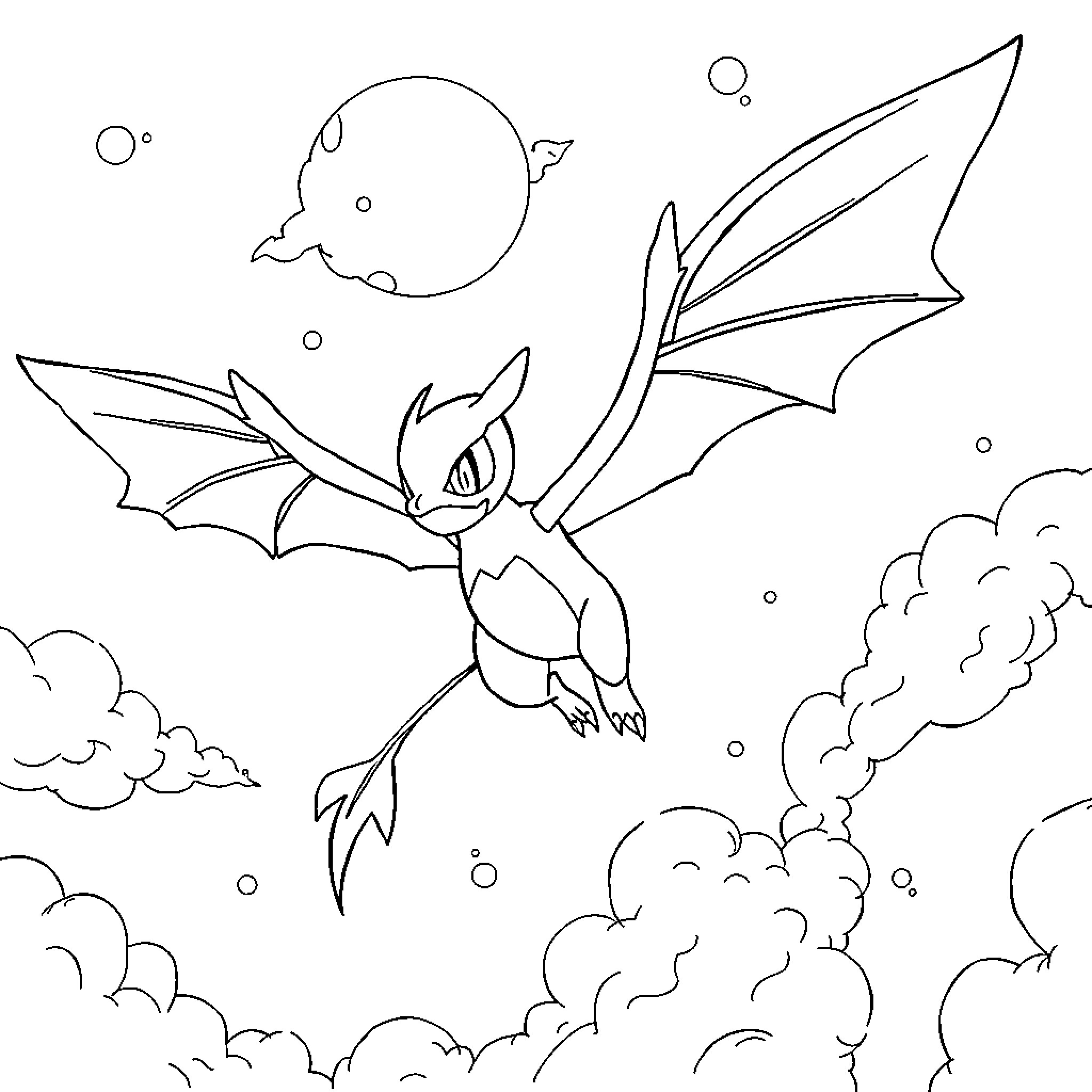 Locklass Mythical Creature Soaring Through Clouds Coloring Page (free black-and-white line drawing printable PDF for all, from beginners to advanced learners, including children, teens, adults, and seniors)