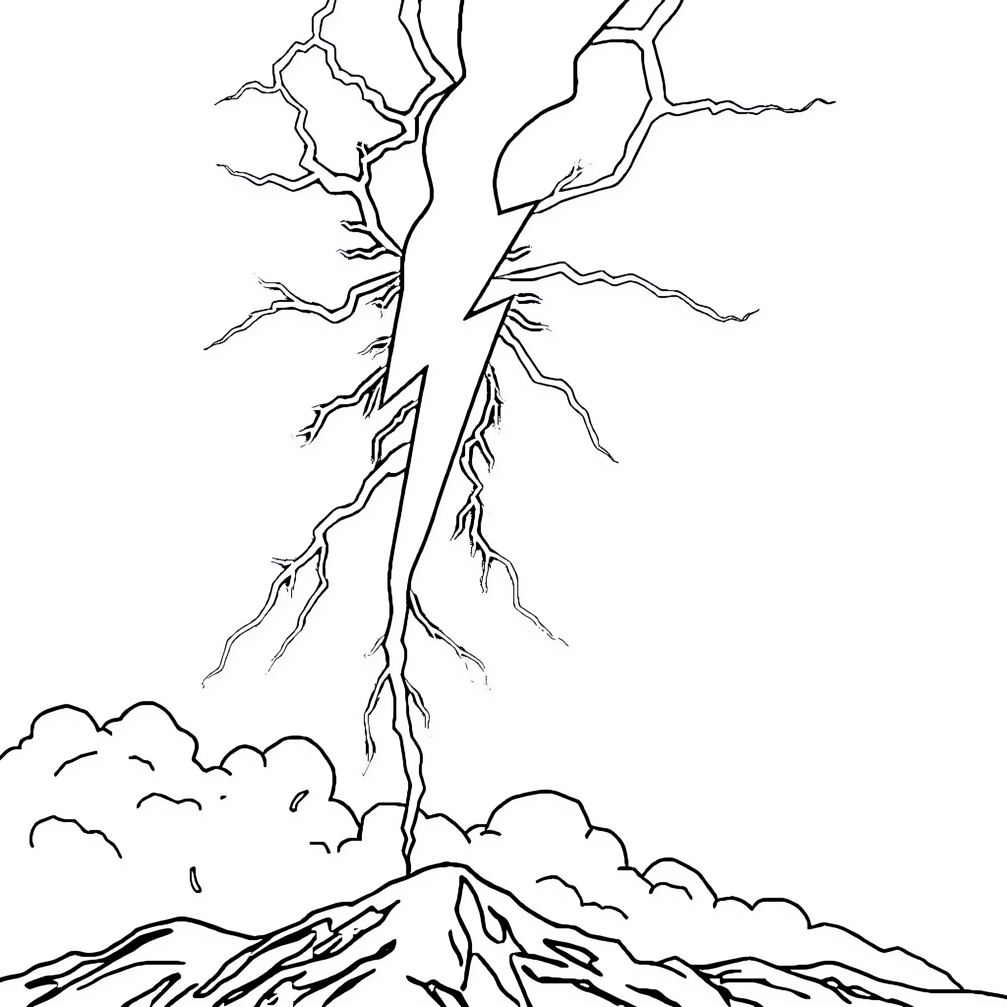 Volt strikes through the stormy sky Coloring Page (free black-and-white line drawing printable PDF for all, from beginners to advanced learners, including children, teens, adults, and seniors)