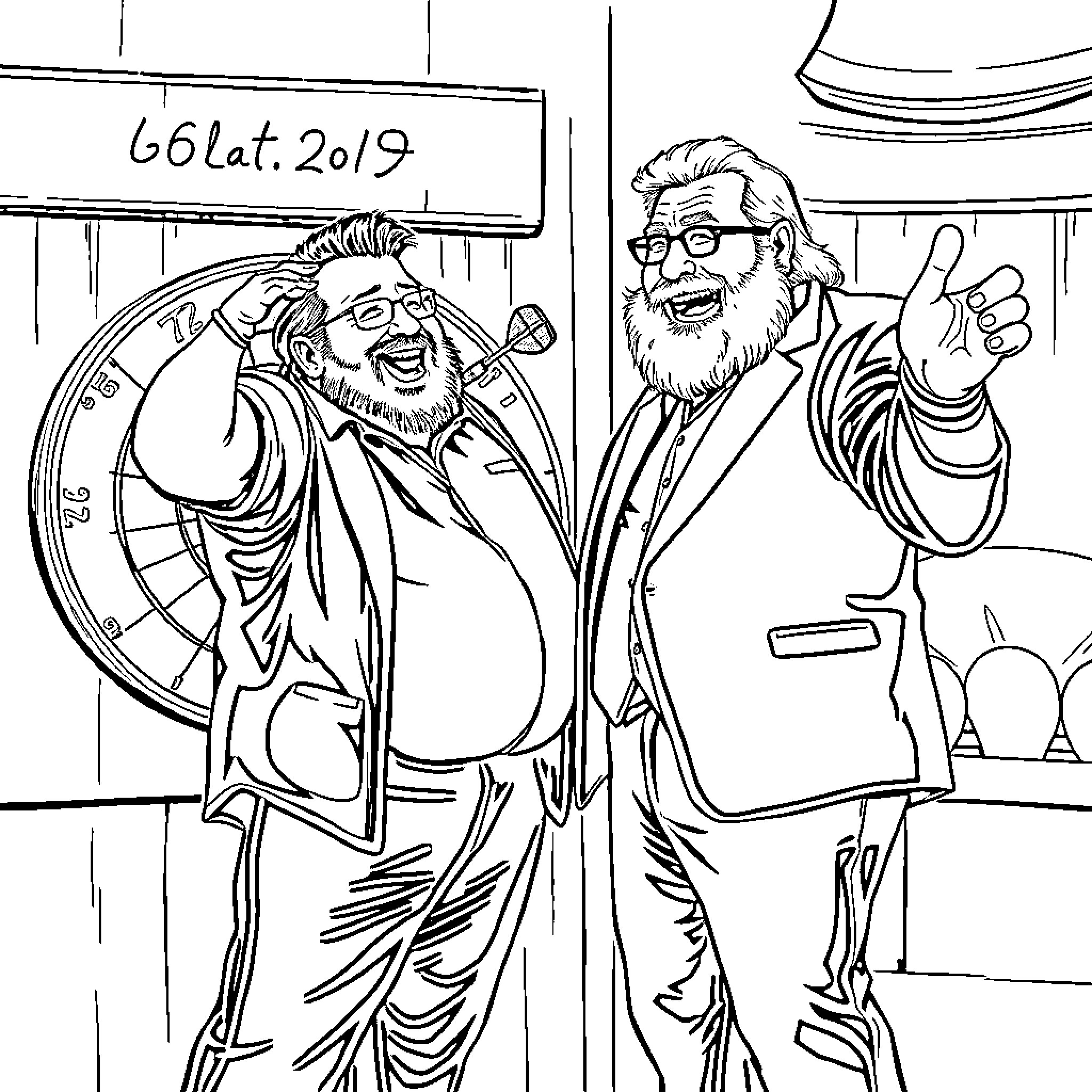 Danny DeVito's Comedic Antics in a Theatrical Setting Coloring Page (free black-and-white line drawing printable PDF for all, from beginners to advanced learners, including children, teens, adults, and seniors)