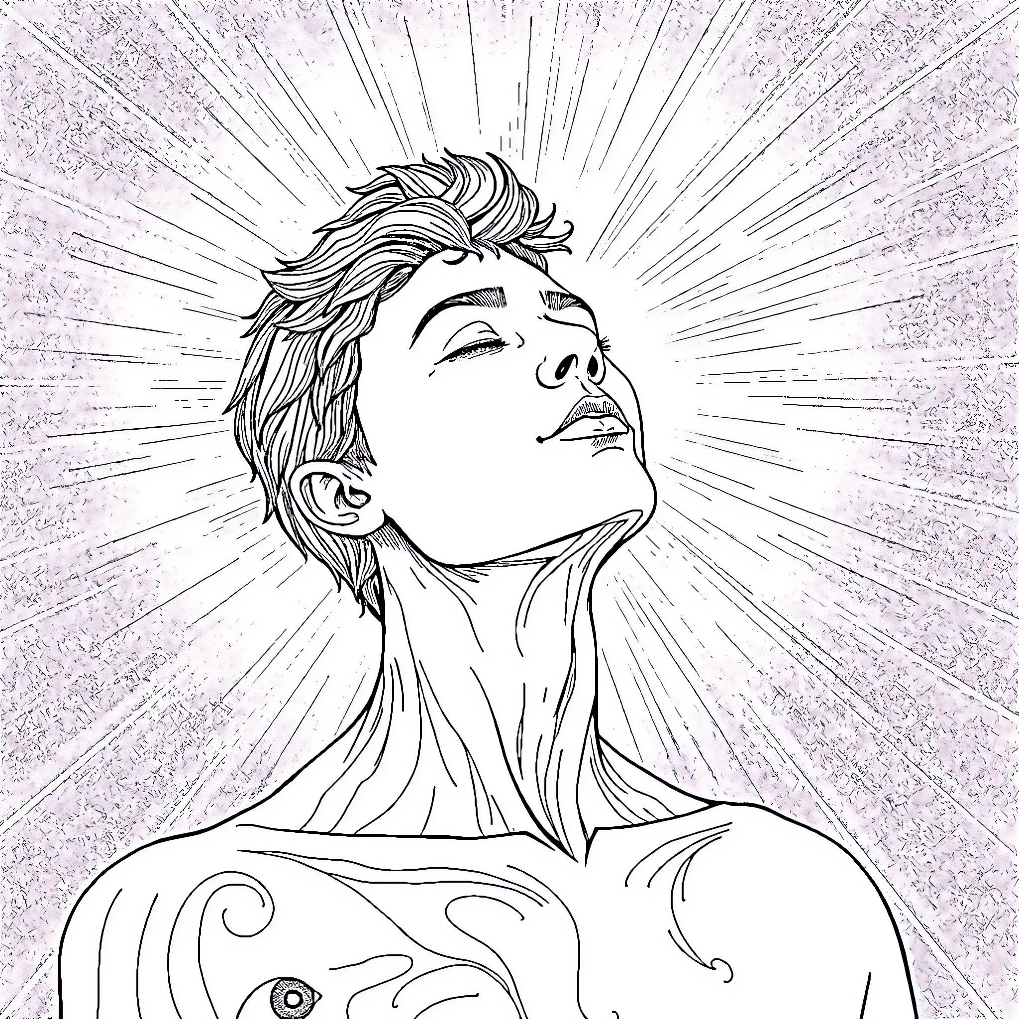 Human with expressive face and detailed hair Coloring Page (free black-and-white line drawing printable PDF for all, from beginners to advanced learners, including children, teens, adults, and seniors)