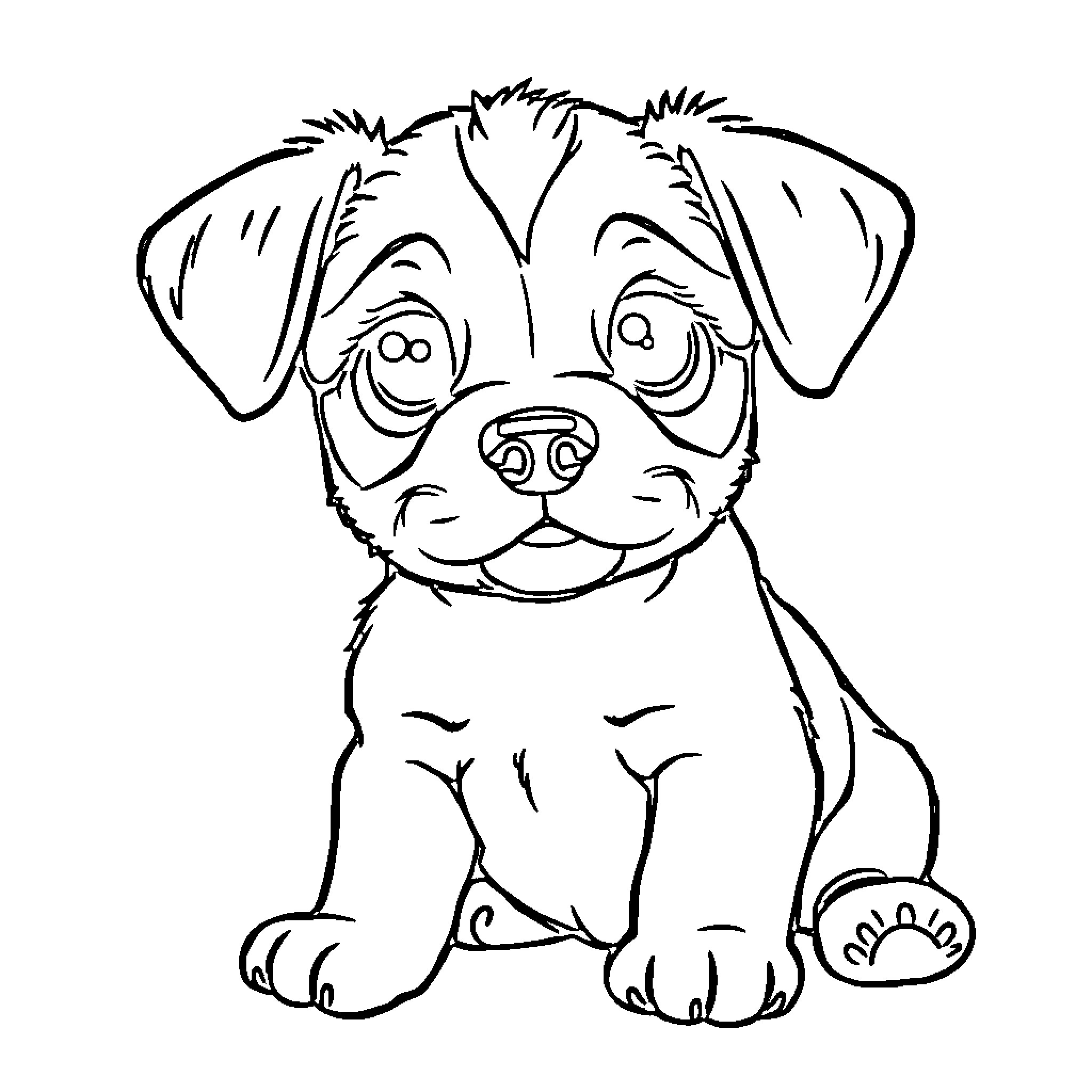 Cute puppy with charming expression Coloring Page (free black-and-white line drawing printable PDF for all, from beginners to advanced learners, including children, teens, adults, and seniors)