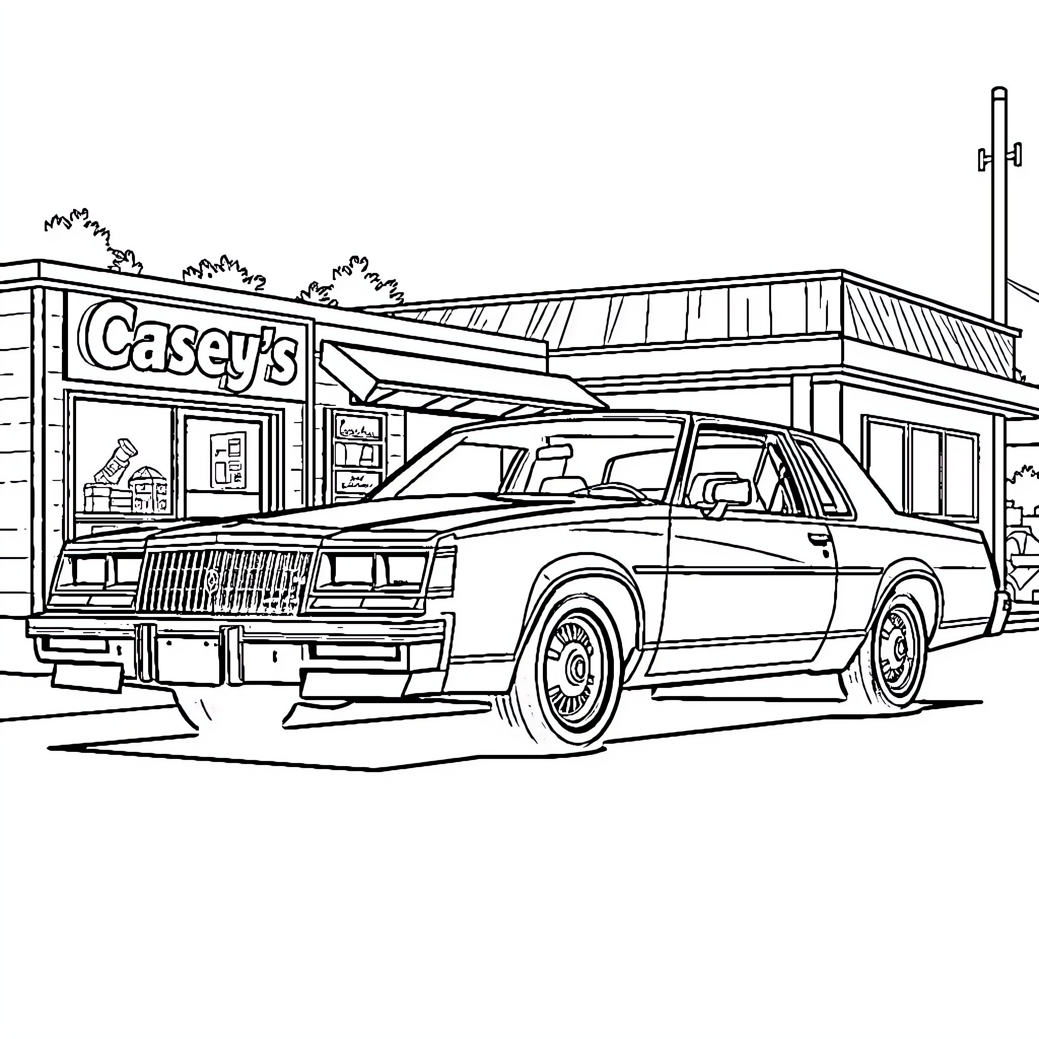 Cutlass at the Convenience Store Coloring Page (free black-and-white line drawing printable PDF for all, from beginners to advanced learners, including children, teens, adults, and seniors)