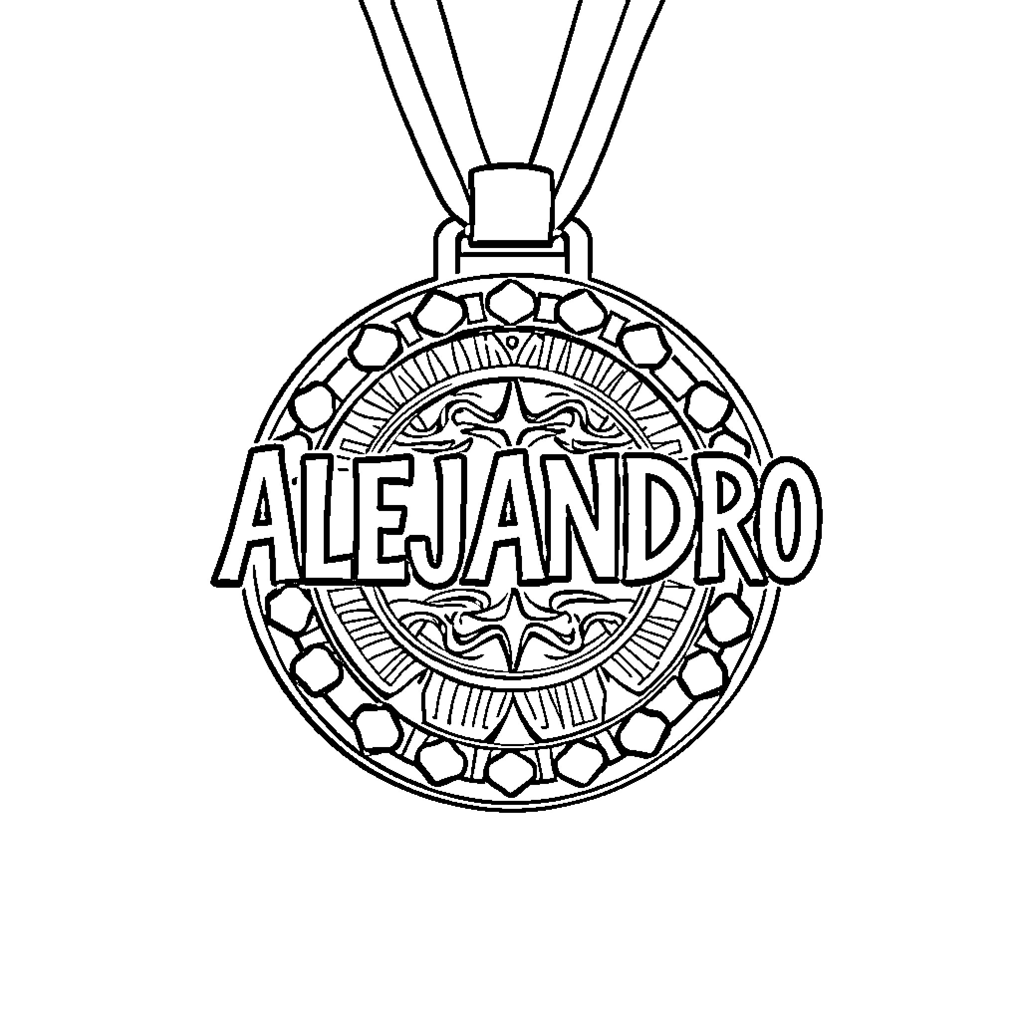 Medal honoring Alejandro's achievement Coloring Page (free black-and-white line drawing printable PDF for all, from beginners to advanced learners, including children, teens, adults, and seniors)
