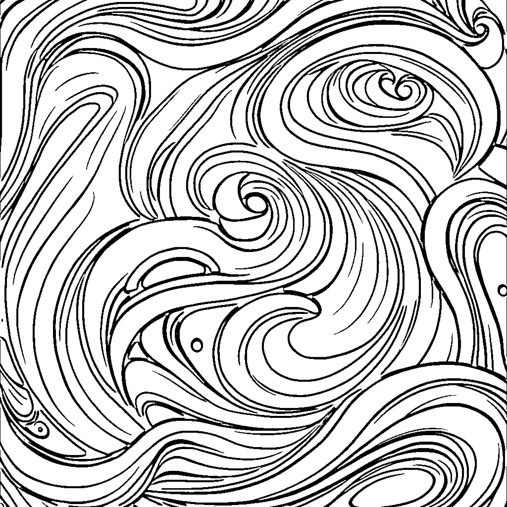 Pattern of Swirling Abstract Lines Coloring Page (free black-and-white line drawing printable PDF for all, from beginners to advanced learners, including children, teens, adults, and seniors)
