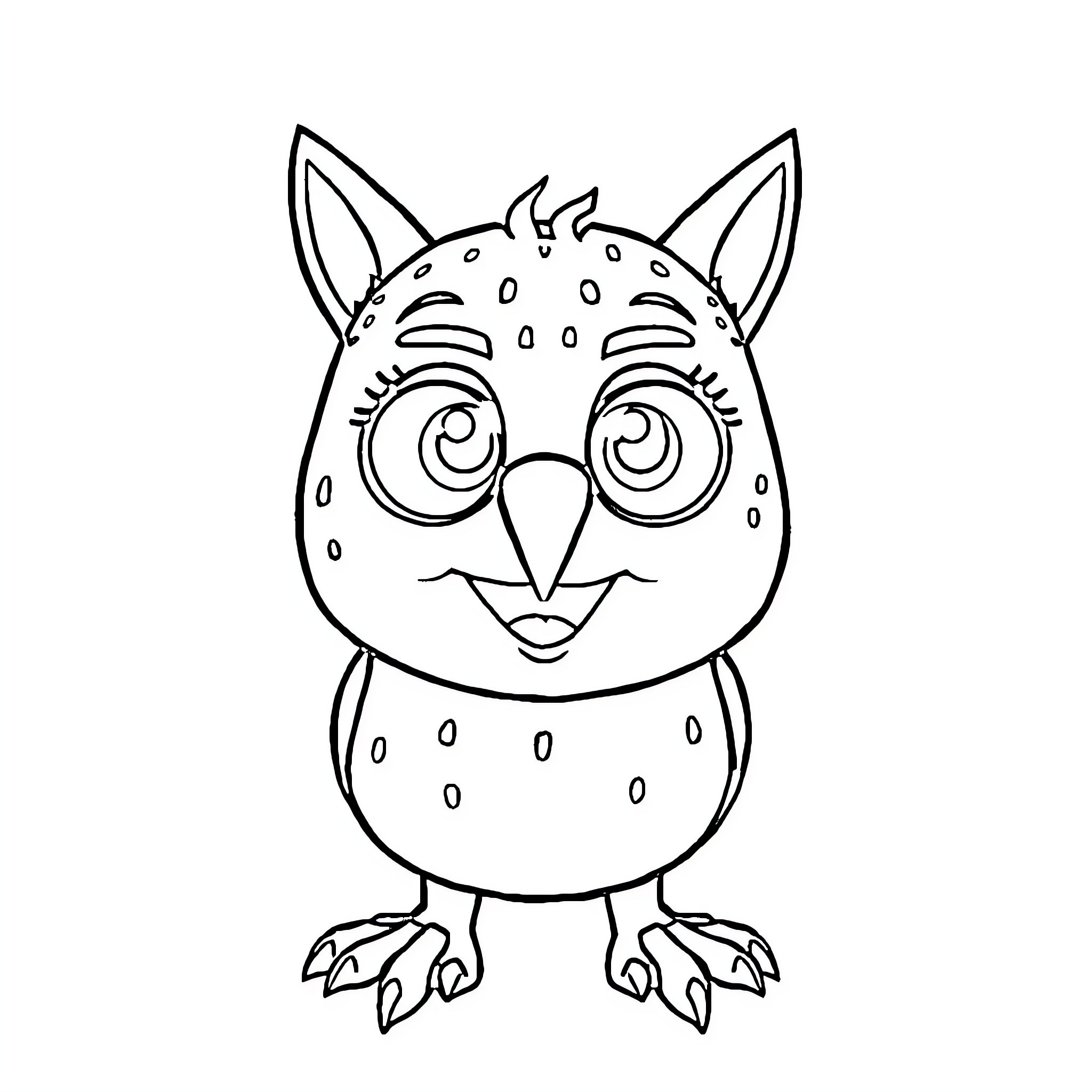 Coctel of a Whimsical Owl Creature Coloring Page (free black-and-white line drawing printable PDF for all, from beginners to advanced learners, including children, teens, adults, and seniors)