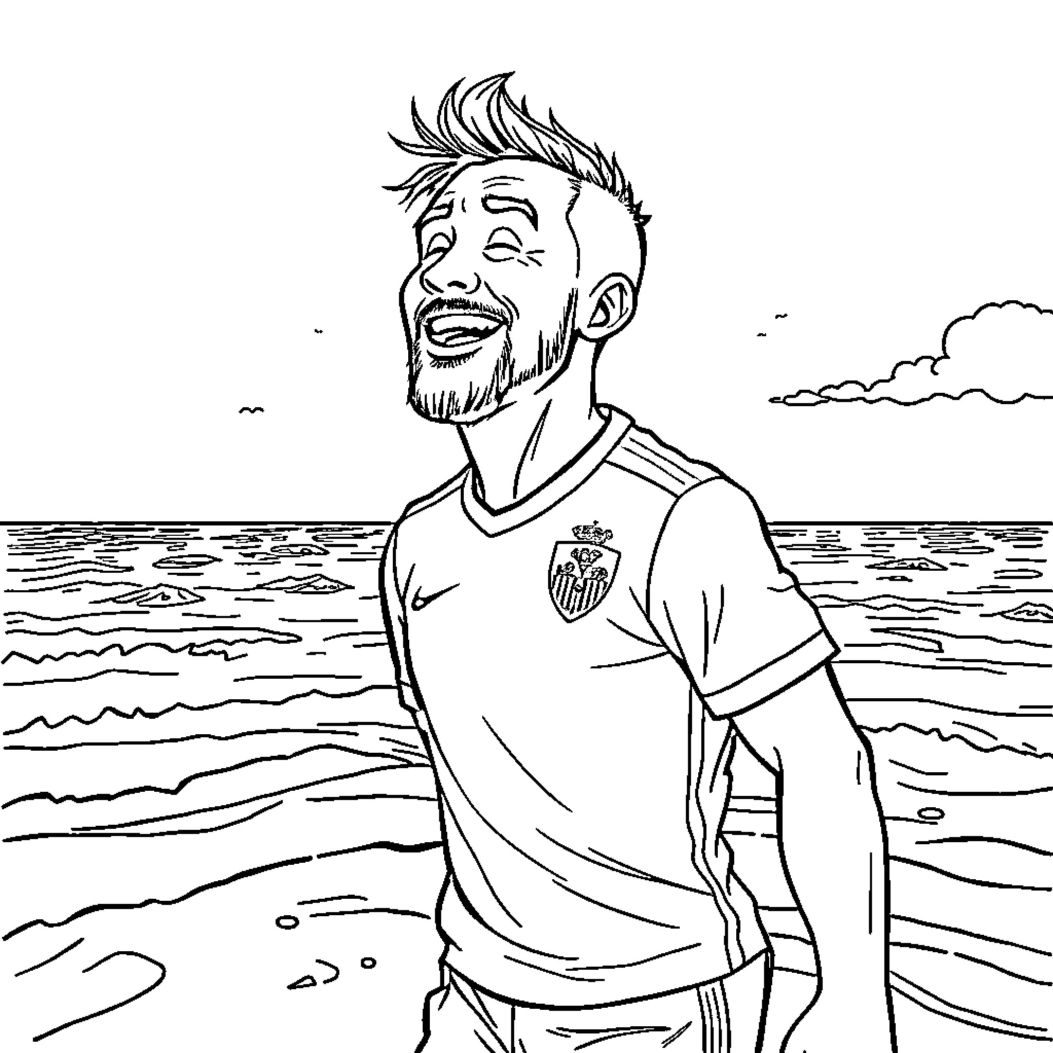 Bob esponja plays soccer near the ocean Coloring Page (free black-and-white line drawing printable PDF for all, from beginners to advanced learners, including children, teens, adults, and seniors)