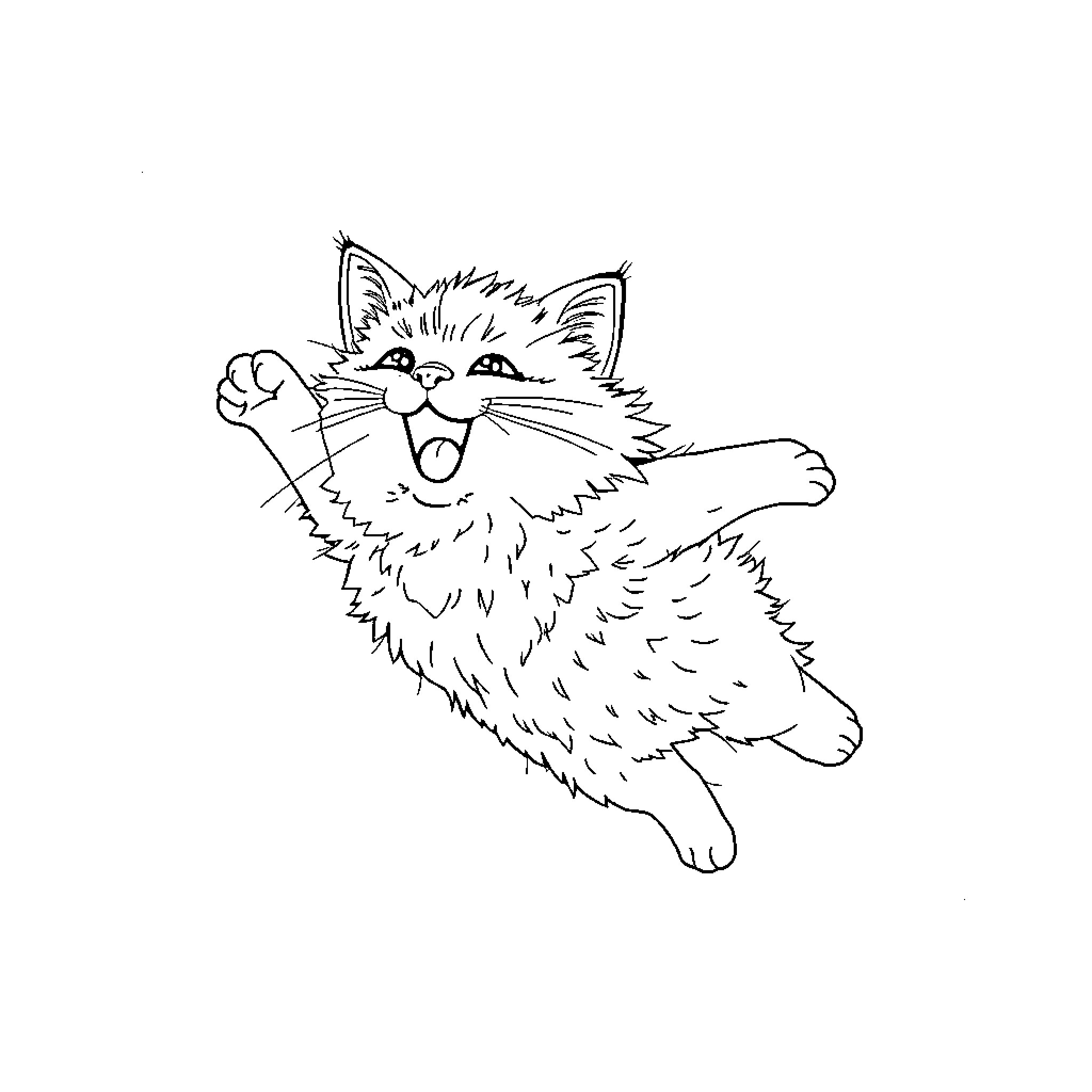 Cat playing with a ball of yarn Coloring Page (free black-and-white line drawing printable PDF for all, from beginners to advanced learners, including children, teens, adults, and seniors)