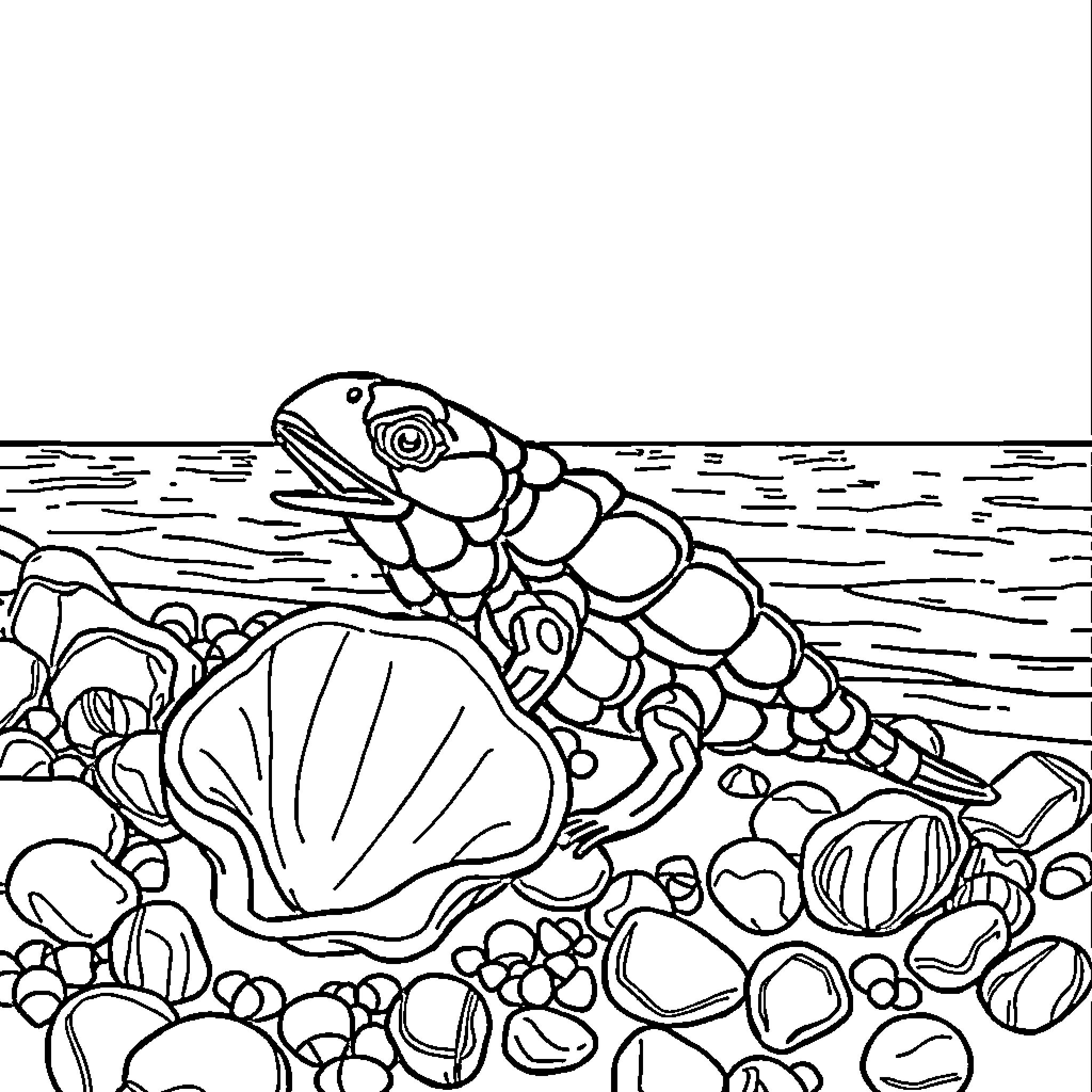 Numbers amid the ocean waves and sea creatures Coloring Page (free black-and-white line drawing printable PDF for all, from beginners to advanced learners, including children, teens, adults, and seniors)