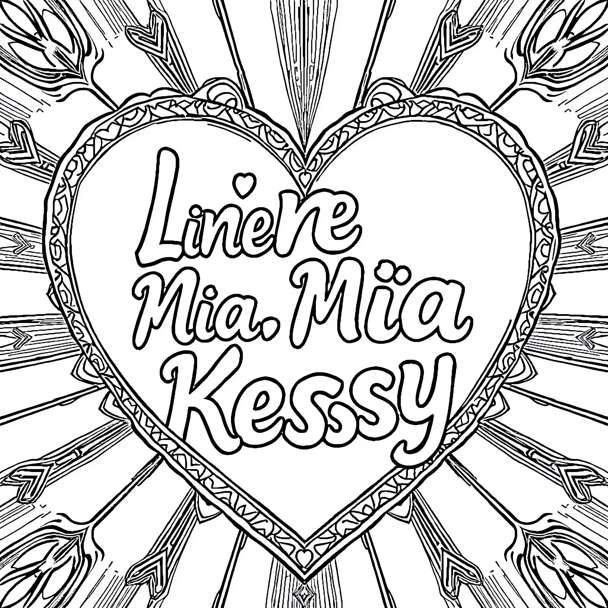 Heart-shaped message of affection Coloring Page (free black-and-white line drawing printable PDF for all, from beginners to advanced learners, including children, teens, adults, and seniors)