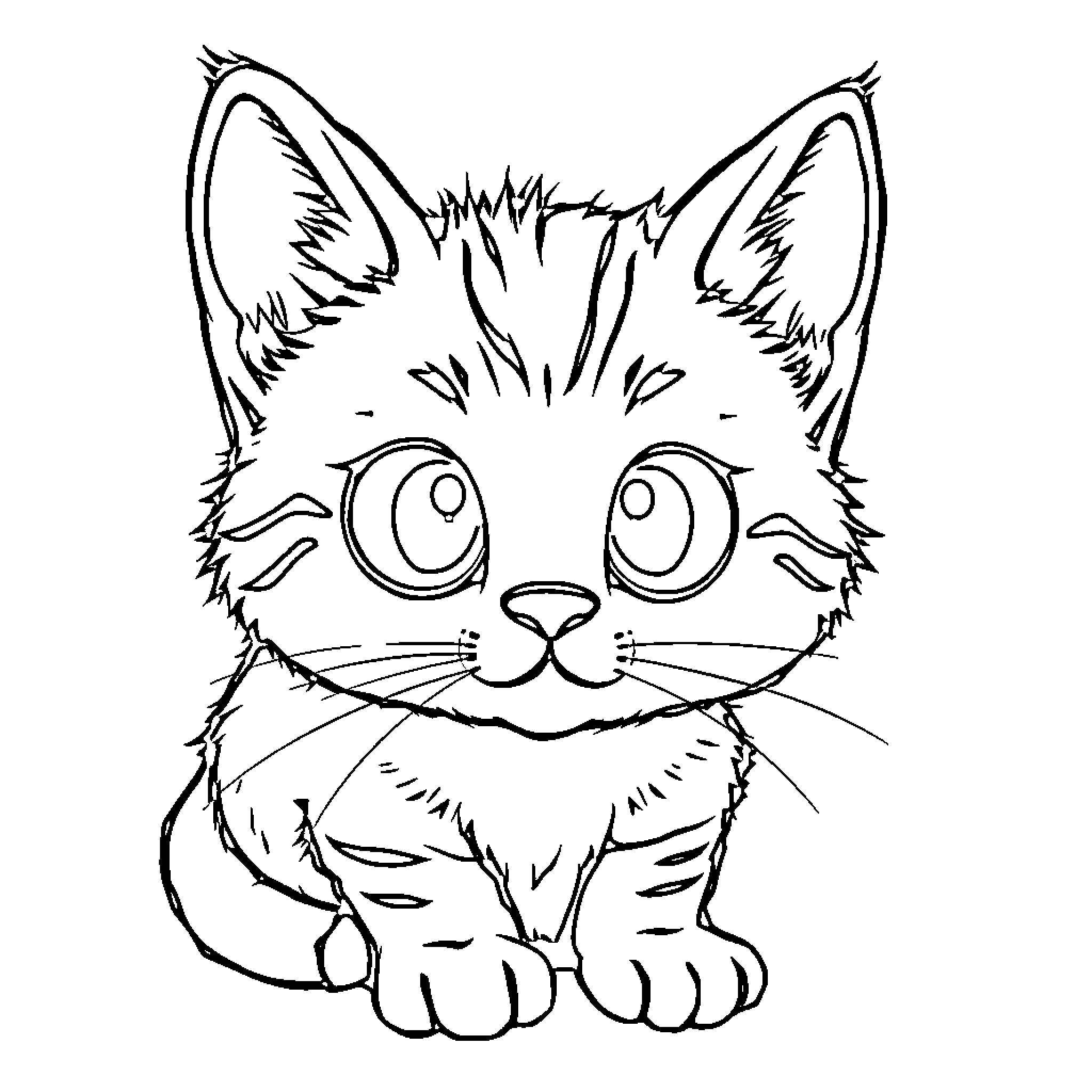 Theme of a Cute and Playful Kitten Coloring Page (free black-and-white line drawing printable PDF for all, from beginners to advanced learners, including children, teens, adults, and seniors)