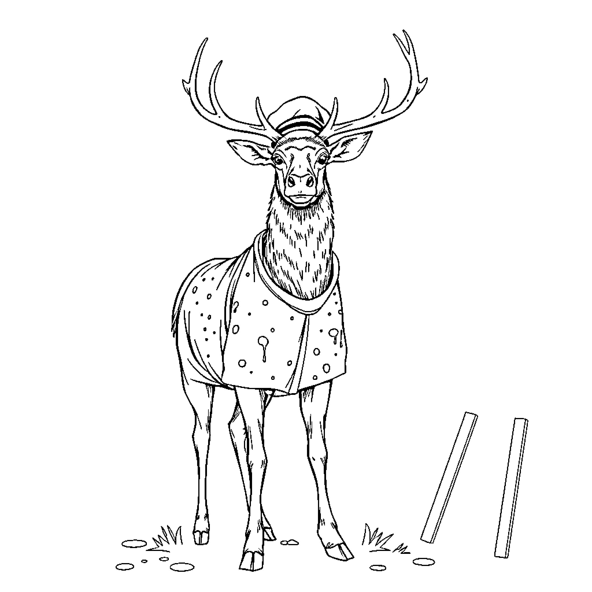 Elk Standing Tall in the Wilderness Coloring Page (free black-and-white line drawing printable PDF for all, from beginners to advanced learners, including children, teens, adults, and seniors)