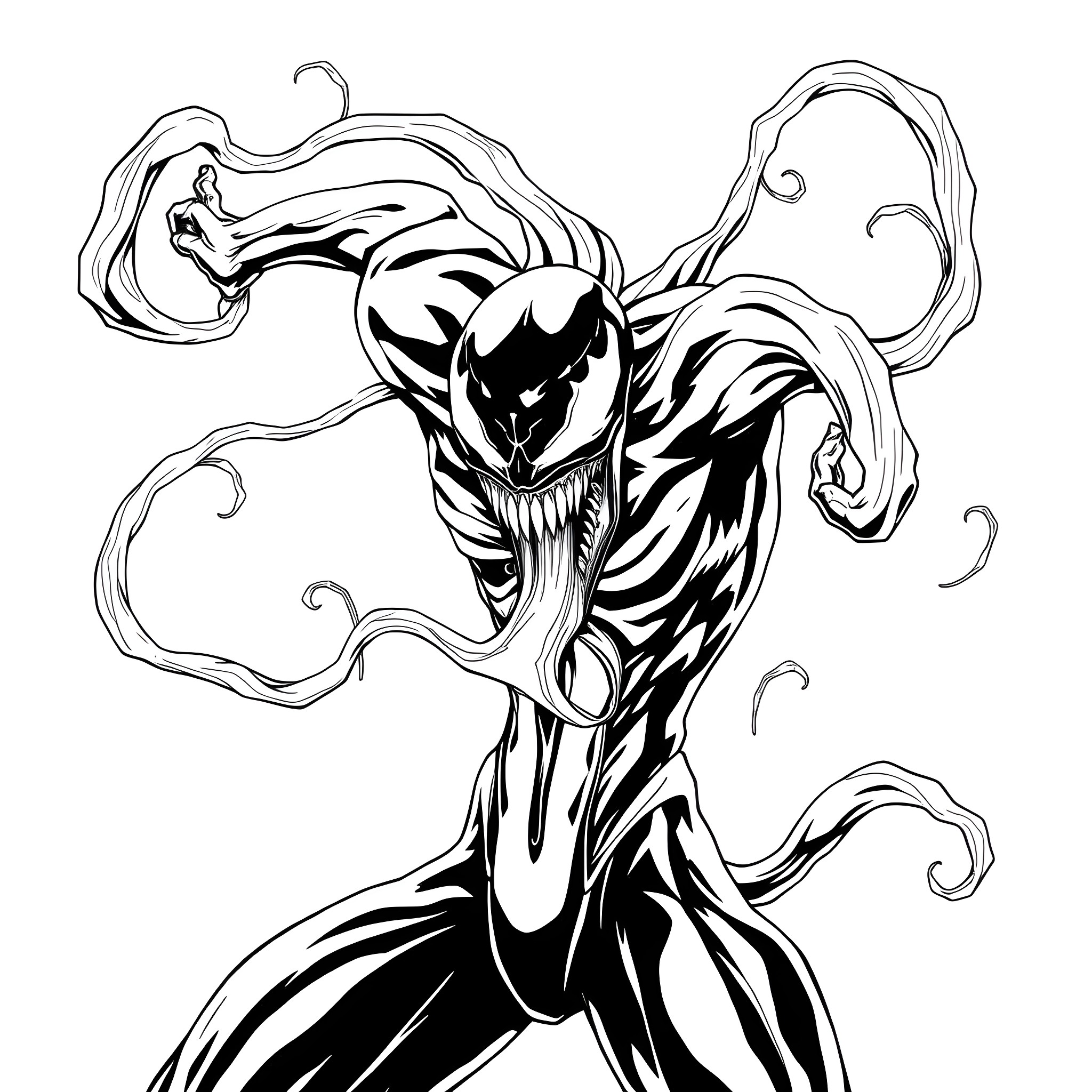 Venom's Menacing Transformation Coloring Page (free black-and-white line drawing printable PDF for all, from beginners to advanced learners, including children, teens, adults, and seniors)