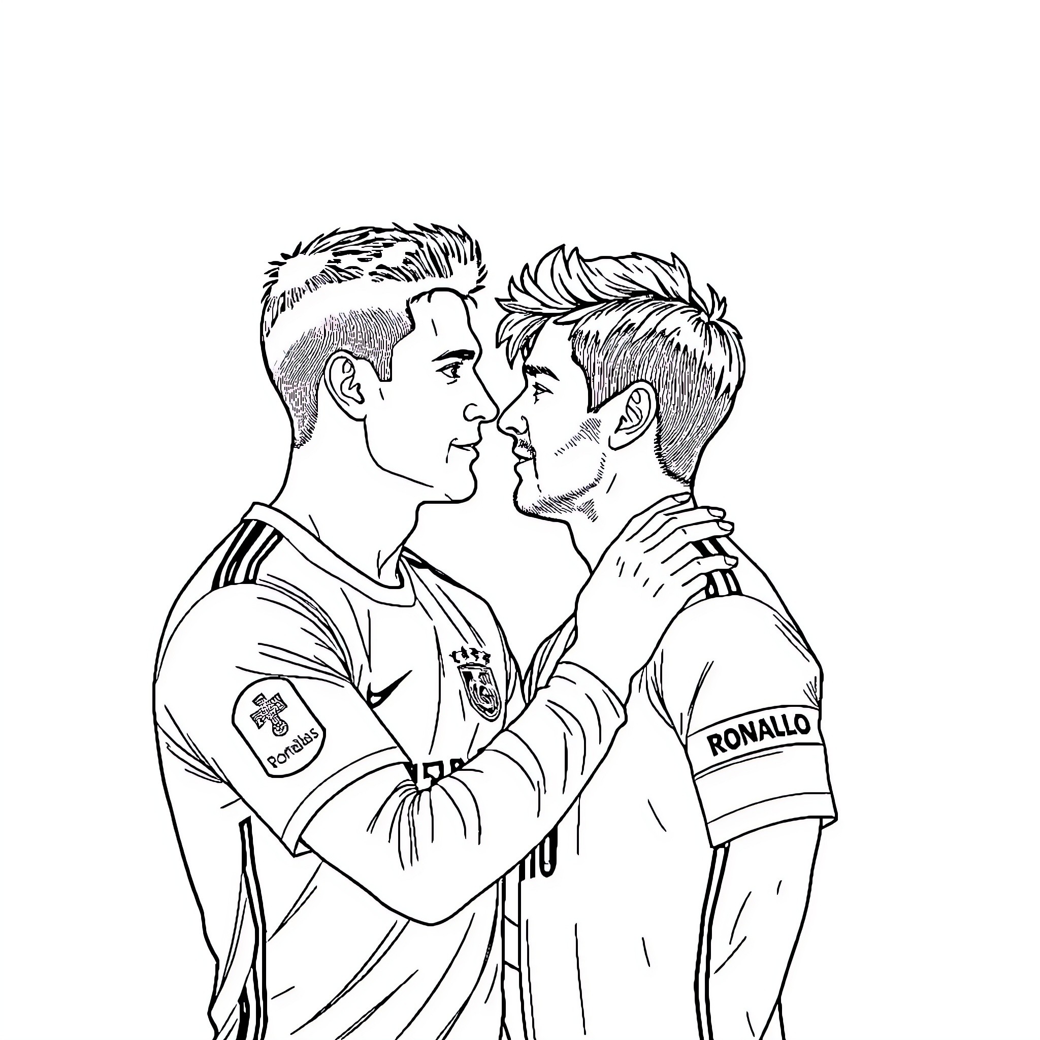 Ronaldo's Competitive Spirit on Display Coloring Page (free black-and-white line drawing printable PDF for all, from beginners to advanced learners, including children, teens, adults, and seniors)