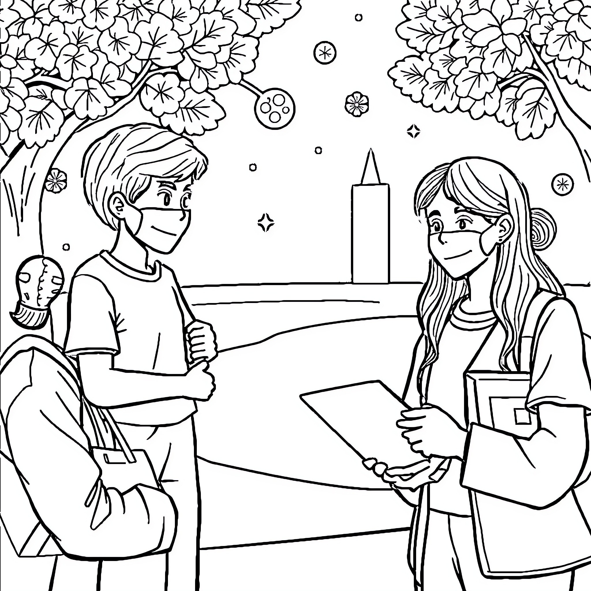 Public Health Professionals in Safe Environment Coloring Page (free black-and-white line drawing printable PDF for all, from beginners to advanced learners, including children, teens, adults, and seniors)