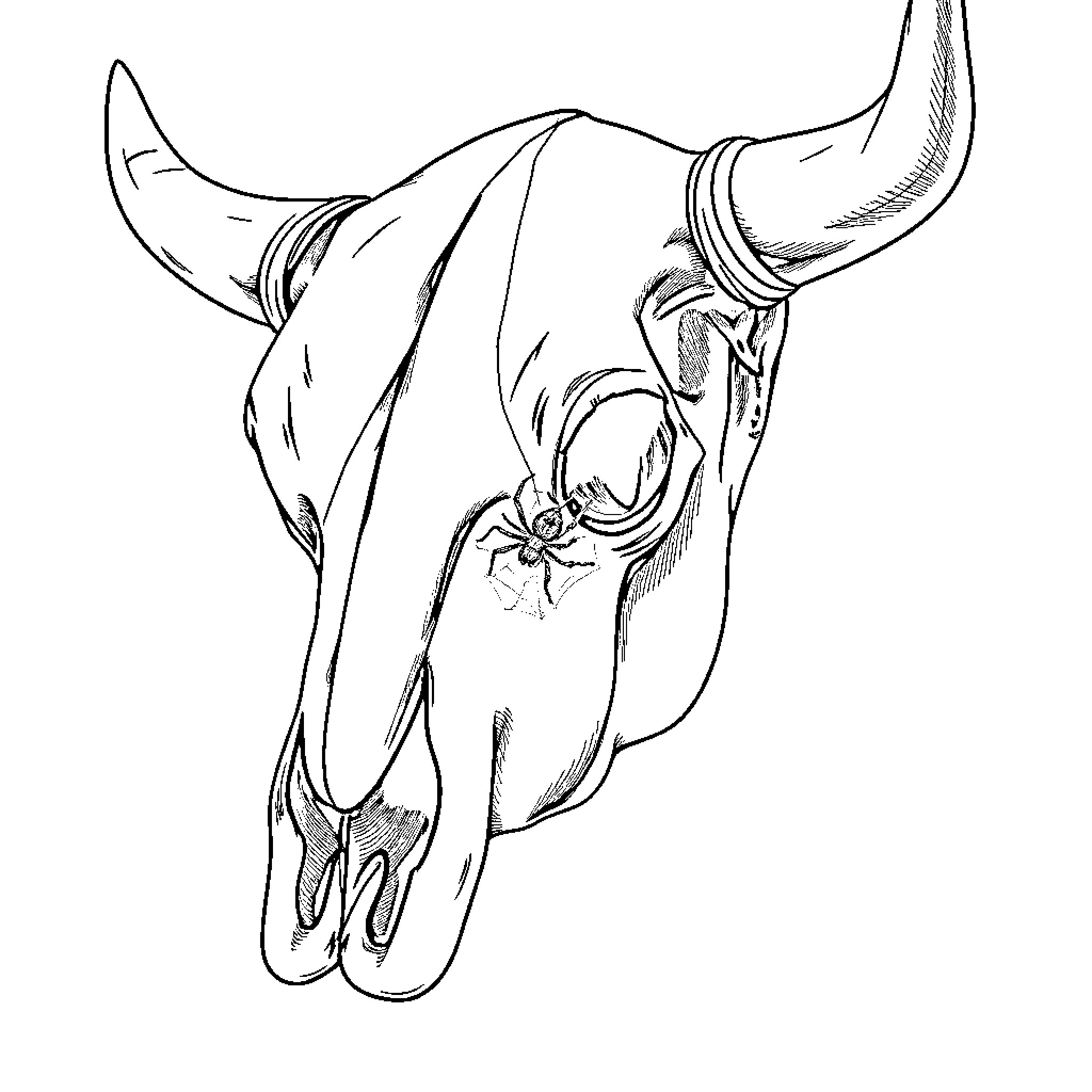 Spider-like creature with horns and floral adornment Coloring Page (free black-and-white line drawing printable PDF for all, from beginners to advanced learners, including children, teens, adults, and seniors)