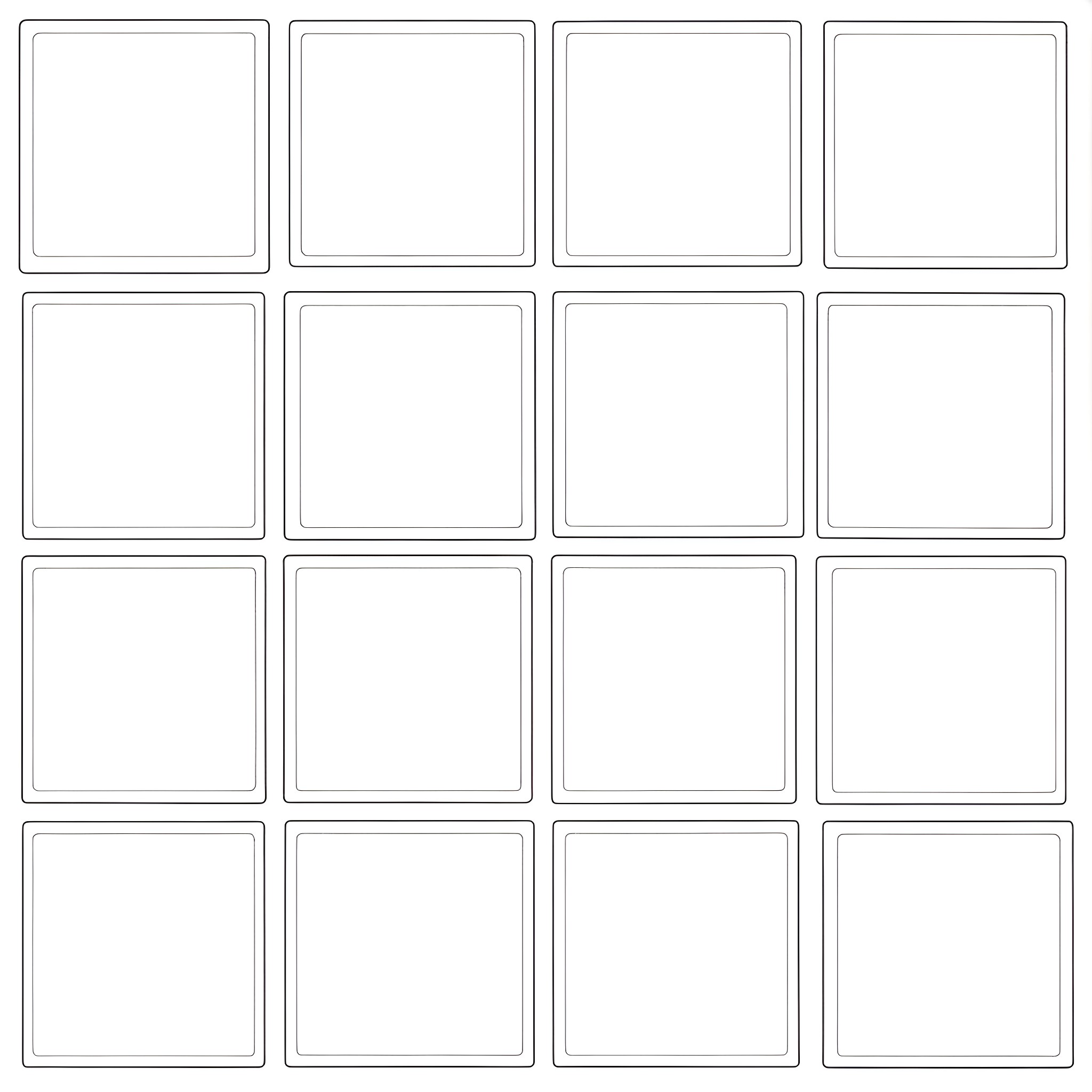 Square Grid of Empty Frames Coloring Page (free black-and-white line drawing printable PDF for all, from beginners to advanced learners, including children, teens, adults, and seniors)