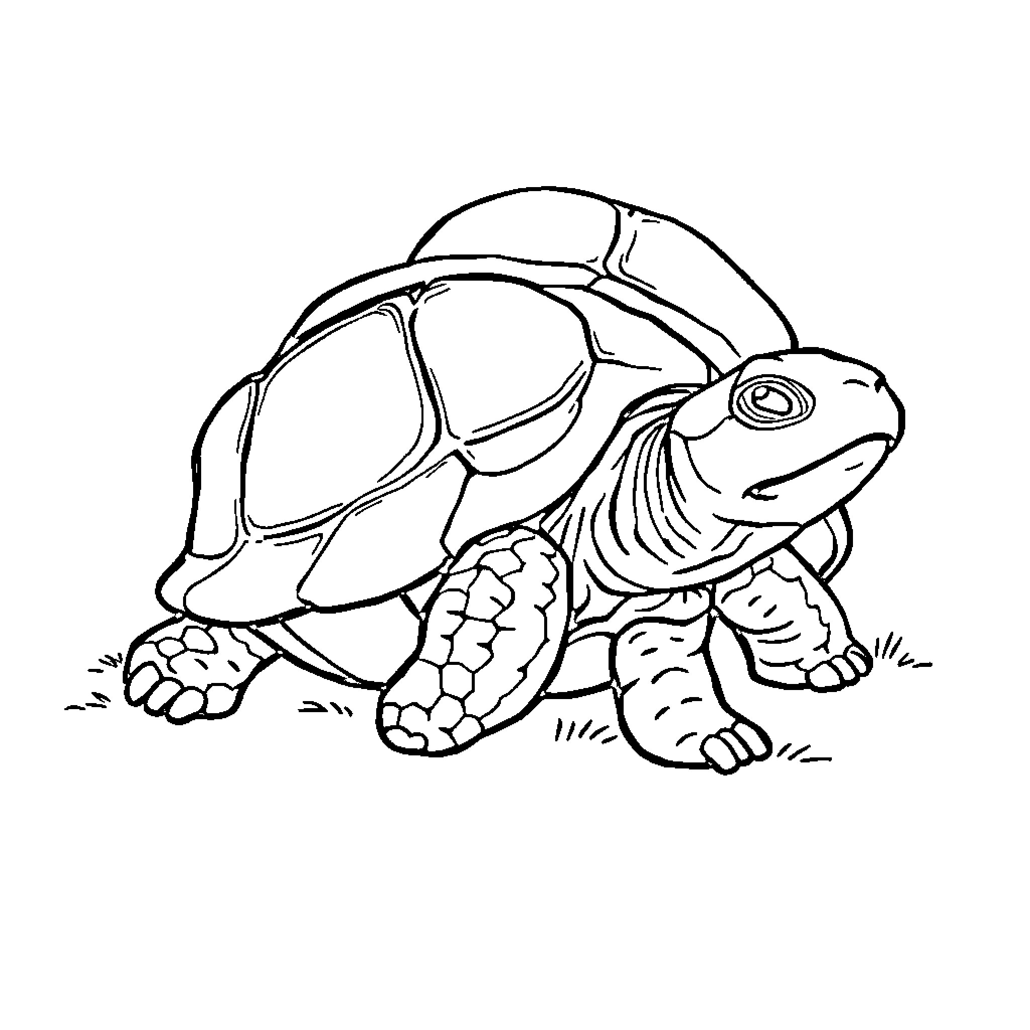 Turtle exploring the outdoors Coloring Page (free black-and-white line drawing printable PDF for all, from beginners to advanced learners, including children, teens, adults, and seniors)