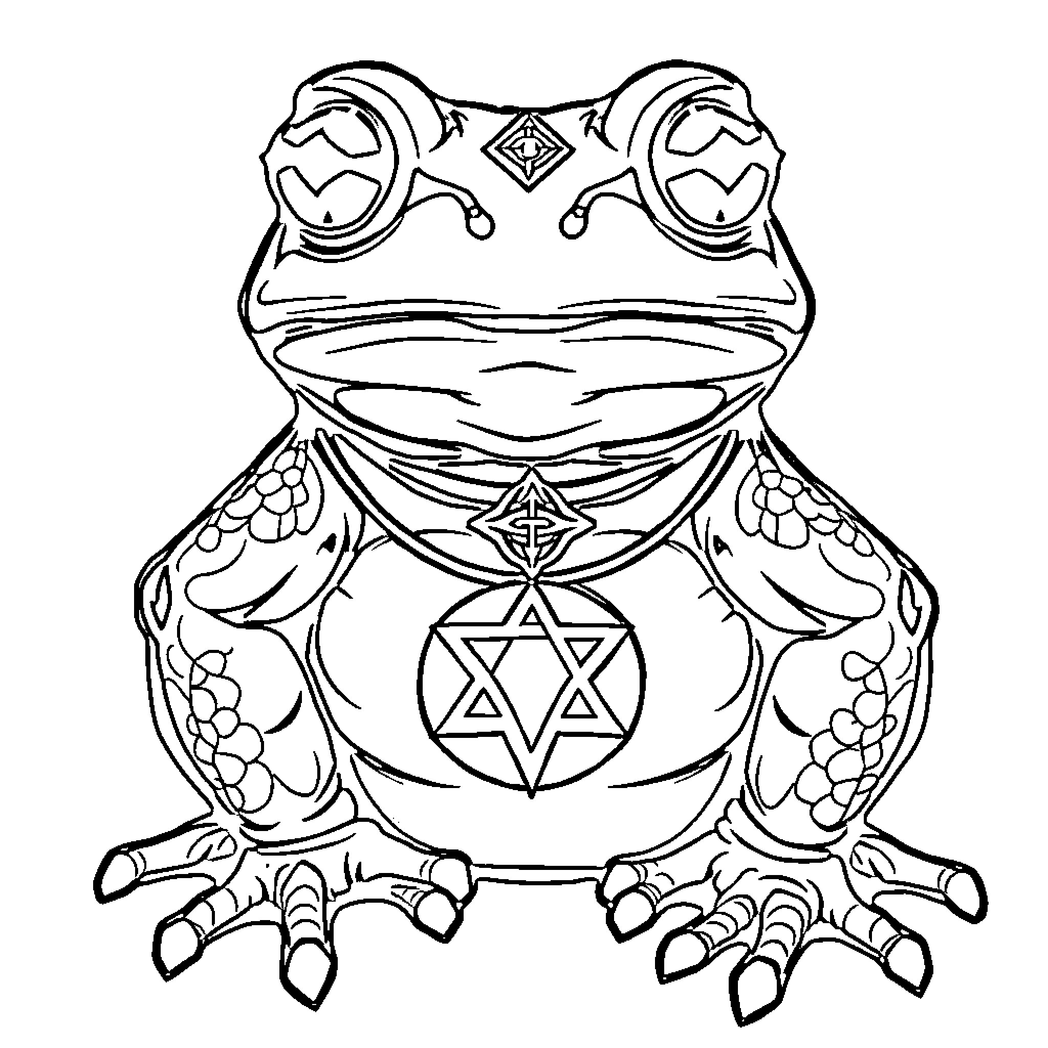 Toad with intricate ornamental design Coloring Page (free black-and-white line drawing printable PDF for all, from beginners to advanced learners, including children, teens, adults, and seniors)