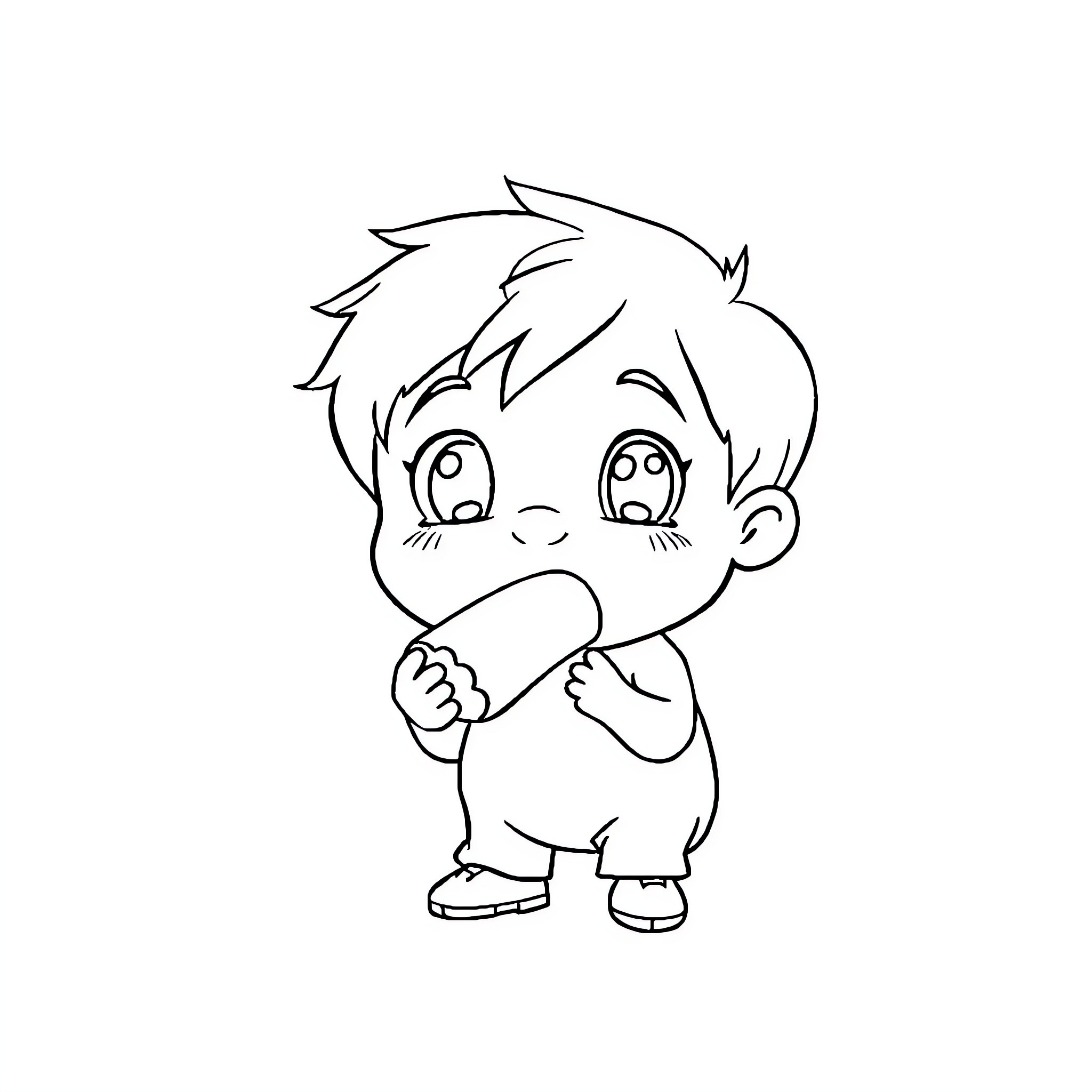 Kind Curious Young Boy Coloring Page (free black-and-white line drawing printable PDF for all, from beginners to advanced learners, including children, teens, adults, and seniors)