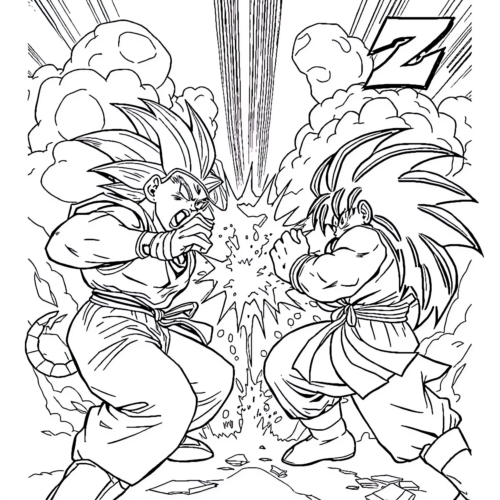 Dbz Intense Clash of Warrior Spirits Coloring Page (free black-and-white line drawing printable PDF for all, from beginners to advanced learners, including children, teens, adults, and seniors)