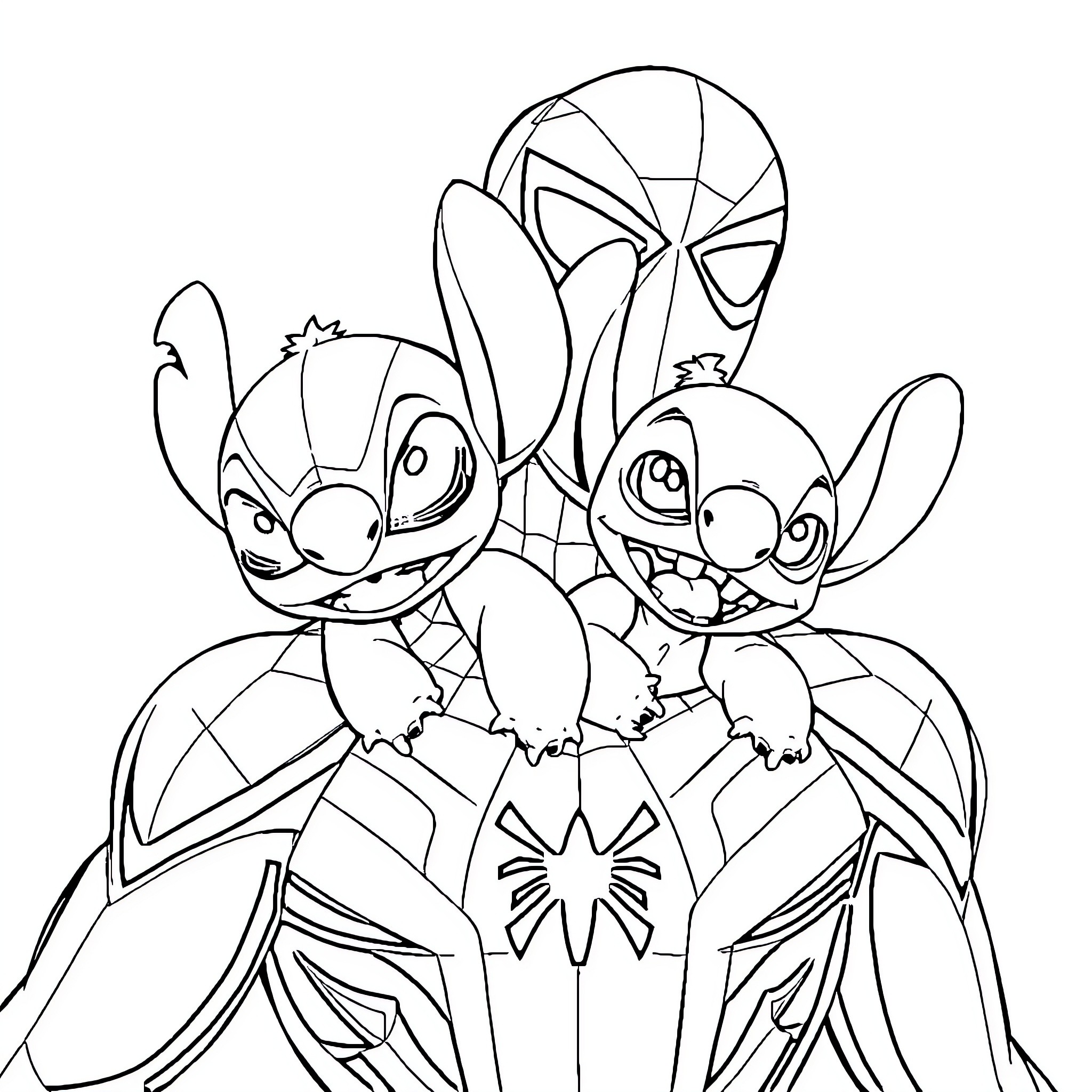 Spiderman characters in action pose Coloring Page (free black-and-white line drawing printable PDF for all, from beginners to advanced learners, including children, teens, adults, and seniors)