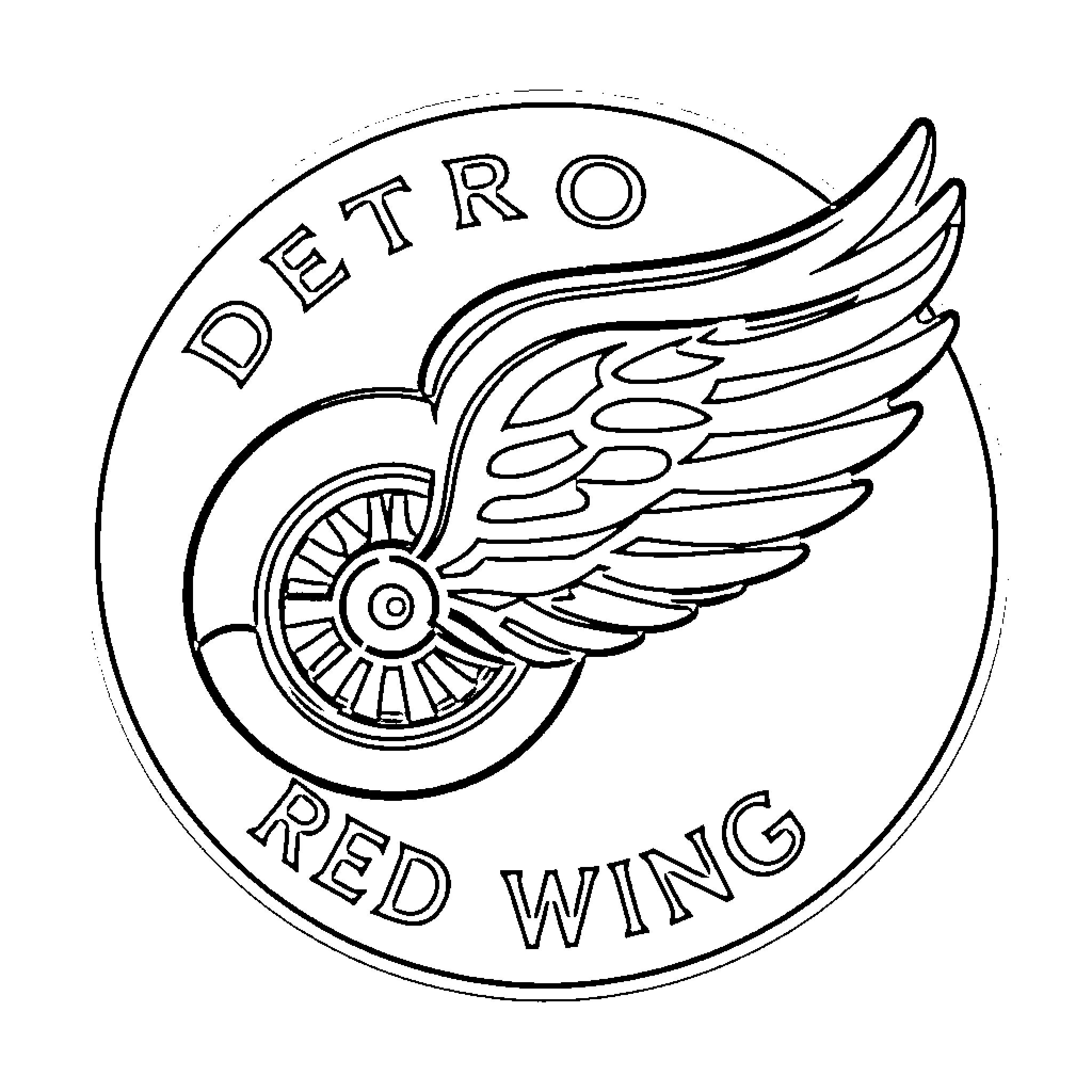 Detroit Red Wings logo with winged wheel emblem Coloring Page (free black-and-white line drawing printable PDF for all, from beginners to advanced learners, including children, teens, adults, and seniors)