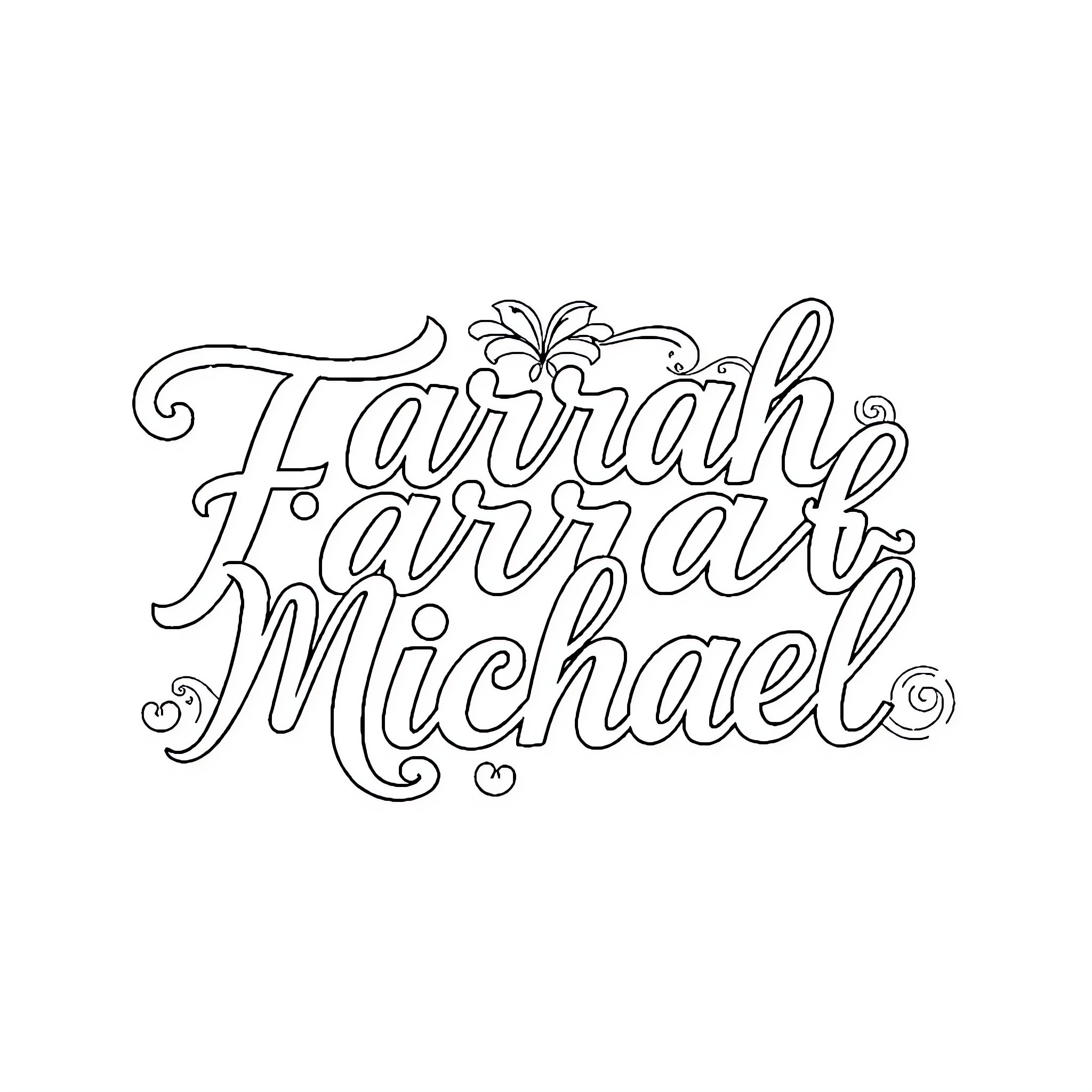 Farrah and Michael's Playful Names Coloring Page (free black-and-white line drawing printable PDF for all, from beginners to advanced learners, including children, teens, adults, and seniors)