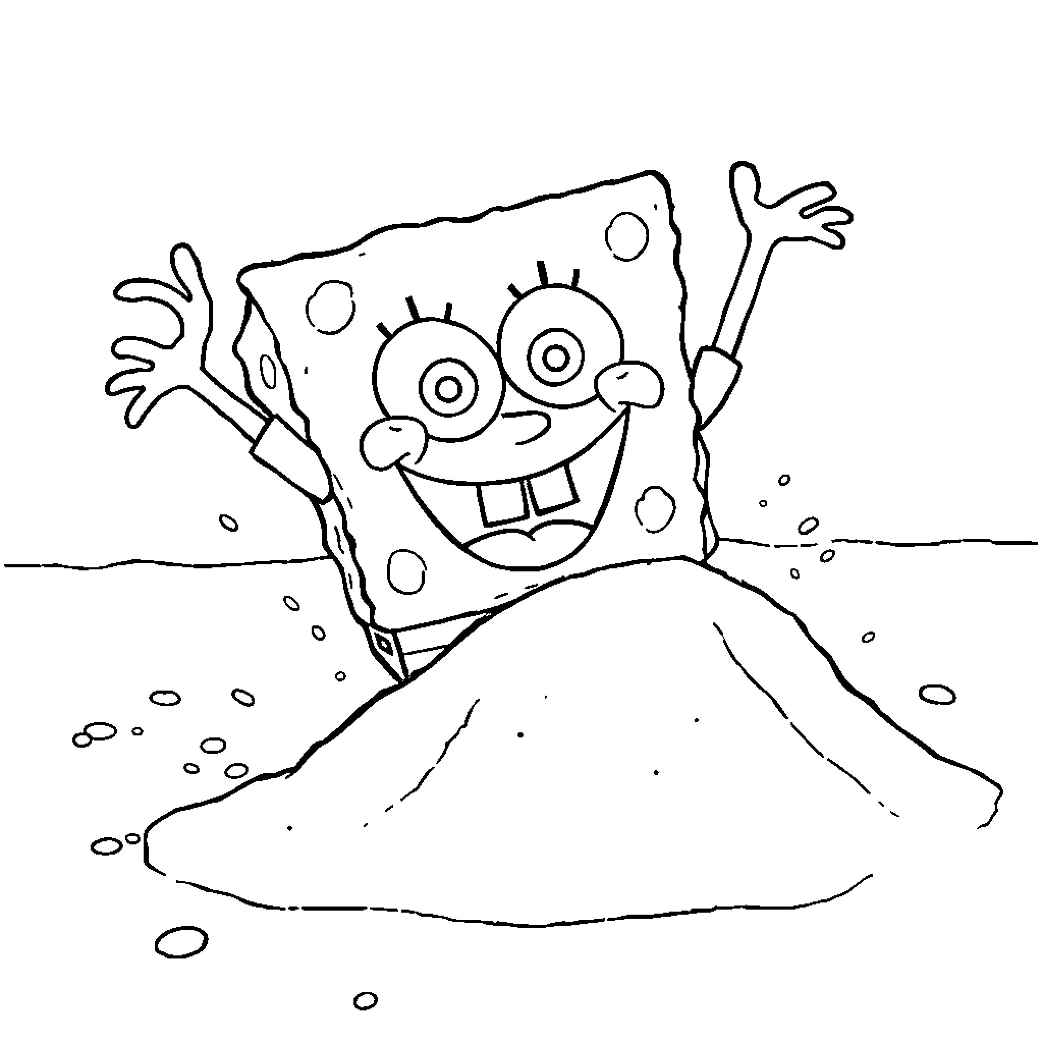 Spongebob's silly expression on a snowy slope Coloring Page (free black-and-white line drawing printable PDF for all, from beginners to advanced learners, including children, teens, adults, and seniors)