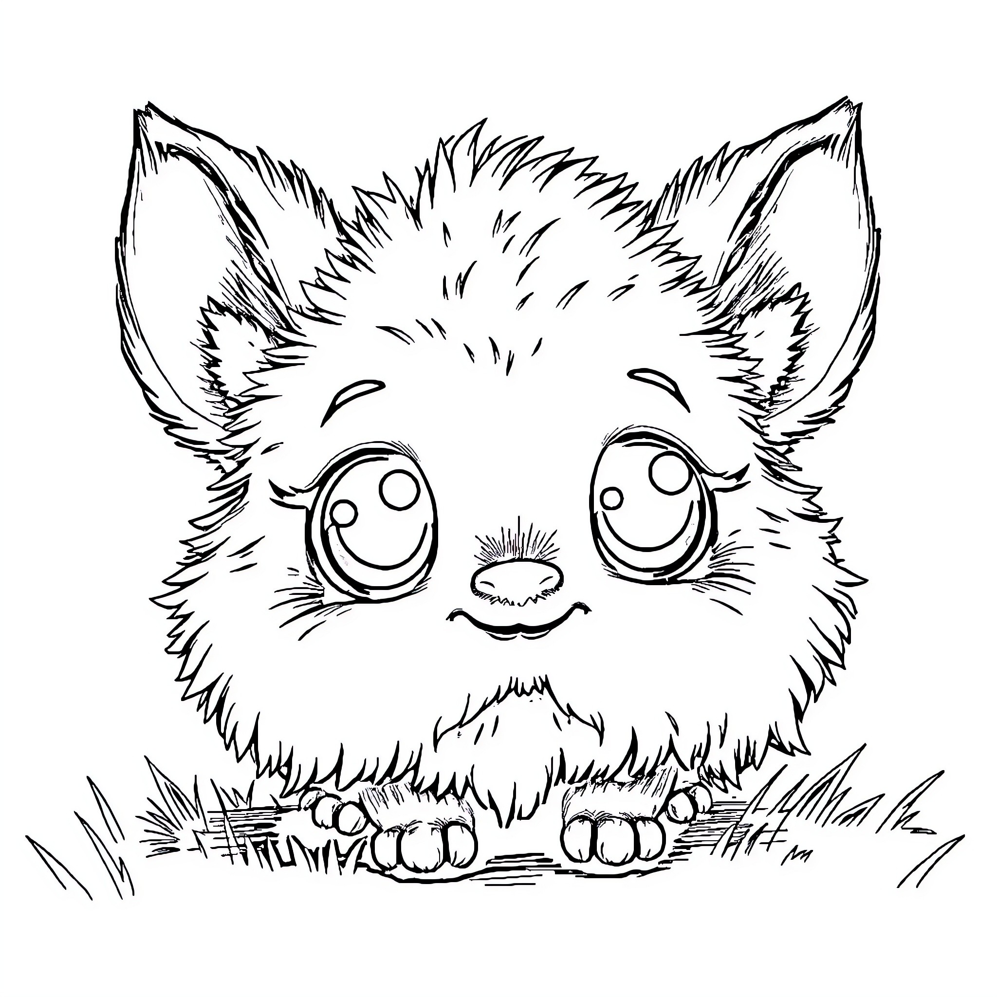 Nimsy's Fuzzy and Cheerful Creature Coloring Page (free black-and-white line drawing printable PDF for all, from beginners to advanced learners, including children, teens, adults, and seniors)